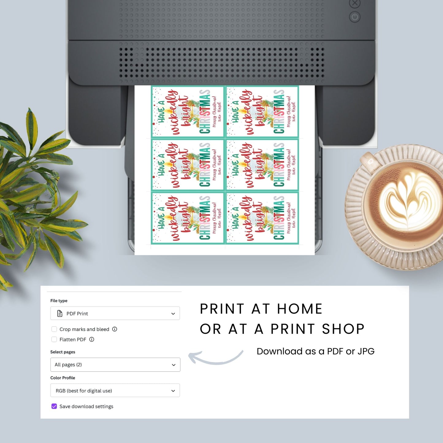Christmas gift tags featuring a cozy candle with festive greenery and the message "Have a Wick-edly Bright Christmas." These printable and editable tags add a warm, festive touch to gifts like candles and lanterns.