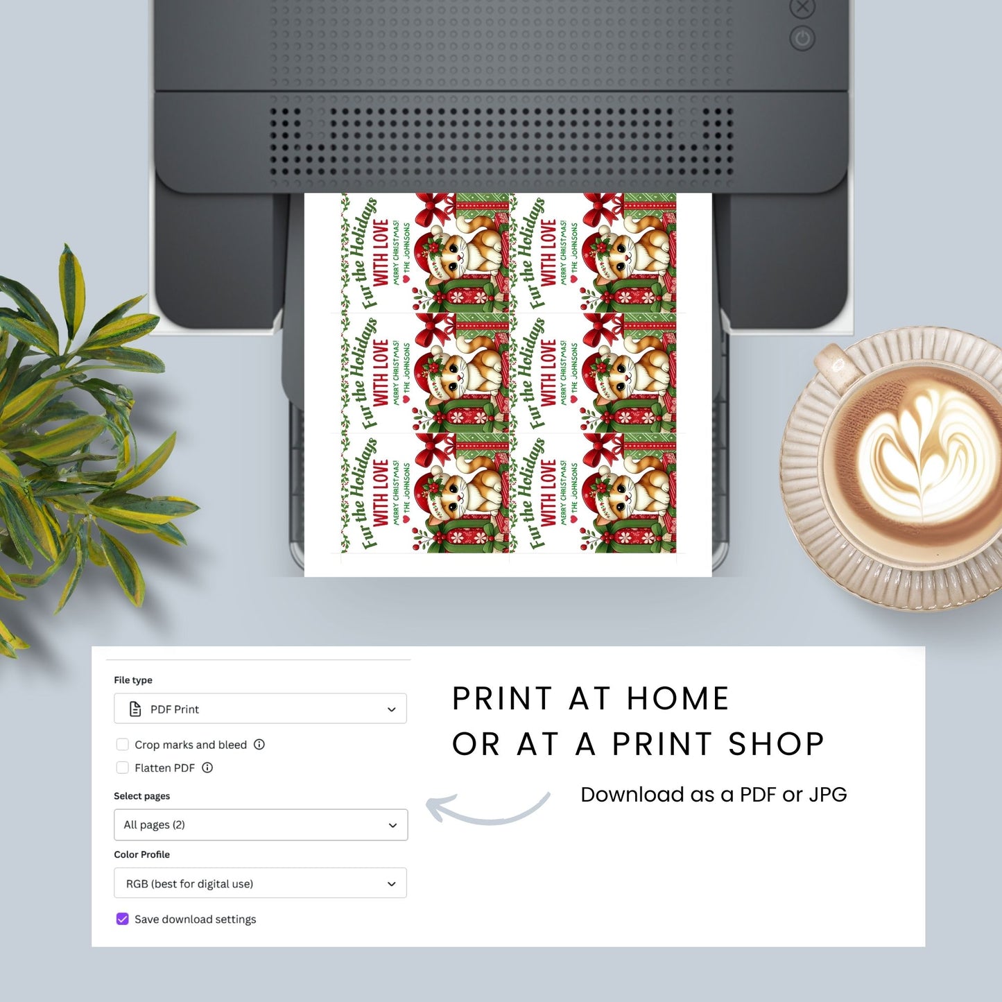 Christmas gift tags featuring a cute kitten in a Santa hat with festive gifts and holly, paired with the message "Fur the Holidays with Love." These printable and editable tags are perfect for adding a warm touch to gifts for cat lovers.