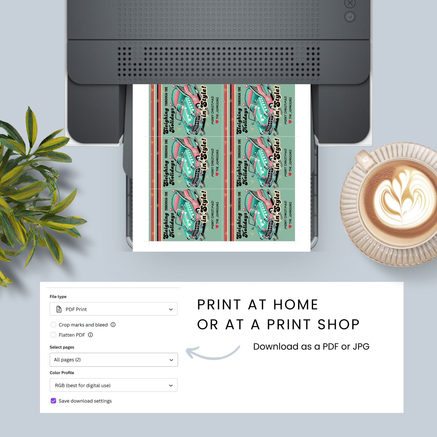 Retro-inspired Christmas gift tags featuring a vintage car with holiday decorations and the message "Sleighing Through the Holidays in Style!" These printable and editable tags add a nostalgic, stylish touch to holiday gifts.