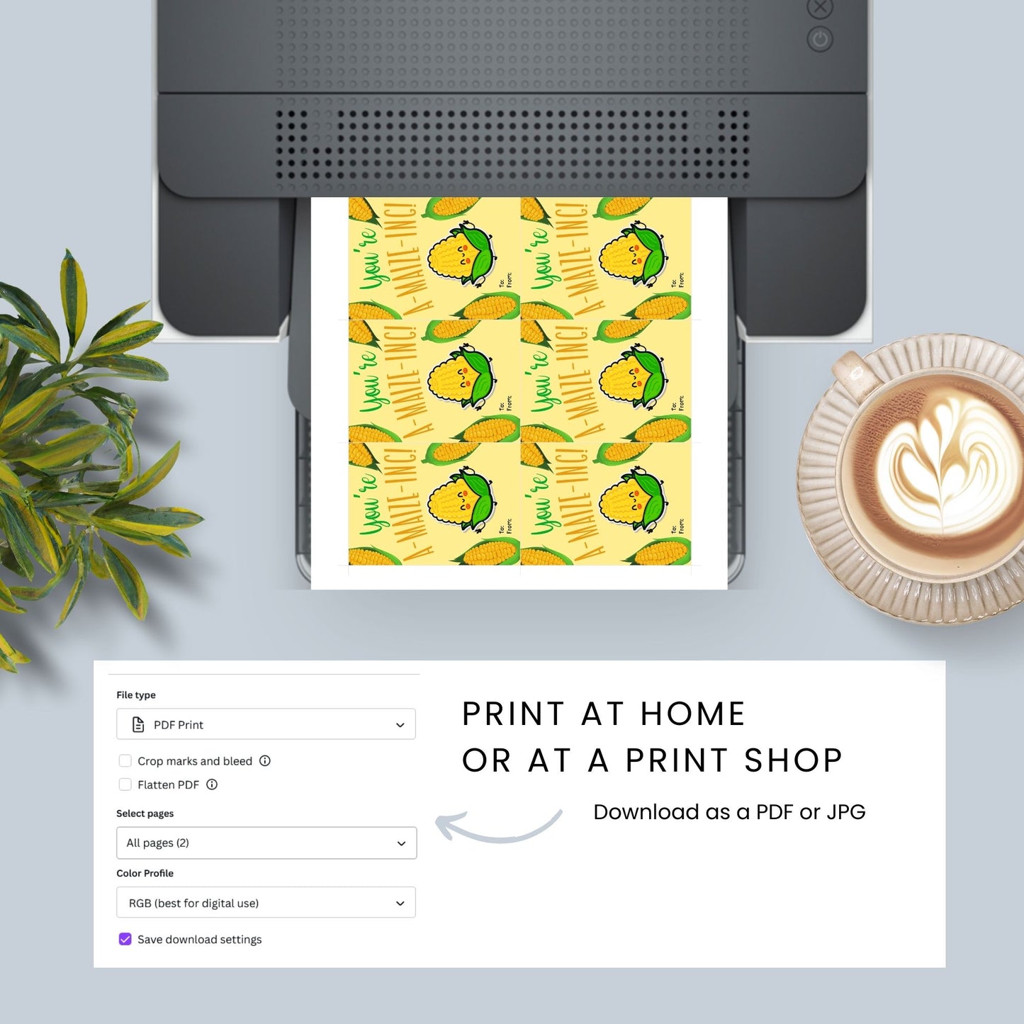 Editable corn-themed fall gift tags with the message 'You're A-MAIZE-ING!' in 2.5 x 3.5 inches, 8 per sheet, available as printable and customizable PDFs.