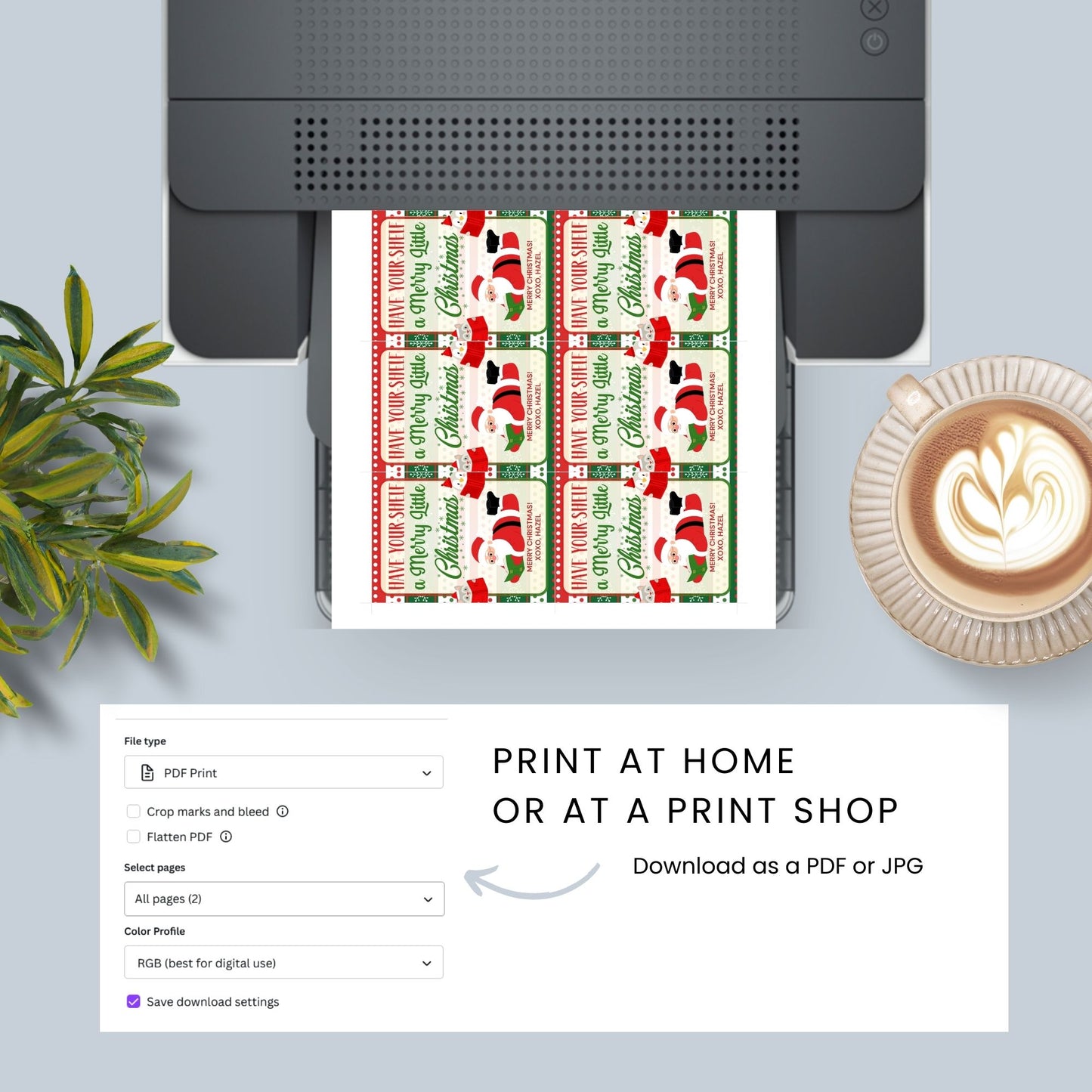 Holiday gift tags with a "Have Your-Shelf a Merry Little Christmas" theme, perfect for pairing with book gifts, featuring Santa reading a book and festive stockings.