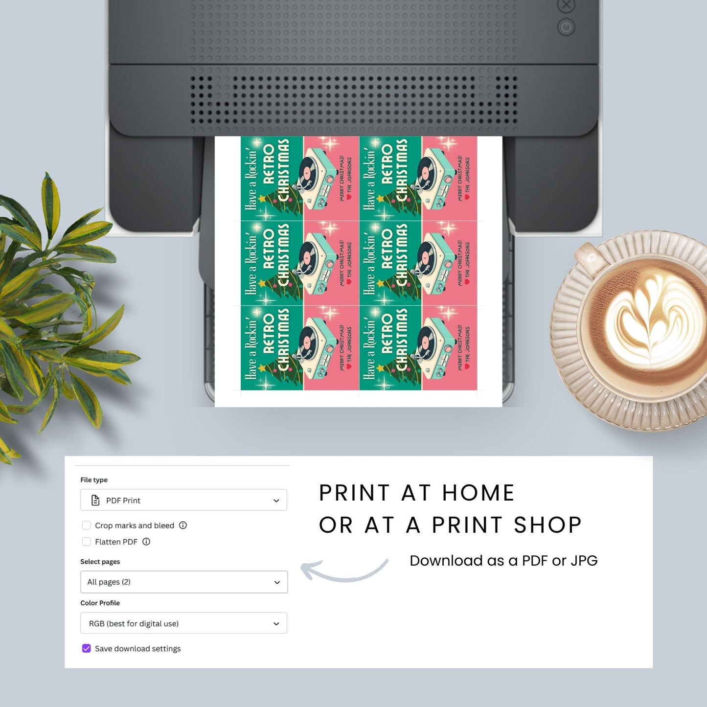 Retro Christmas gift tags featuring a vintage record player and festive Christmas tree, with the text "Have a Rockin' Retro Christmas." Editable and printable tags to add a nostalgic touch to holiday gifts.