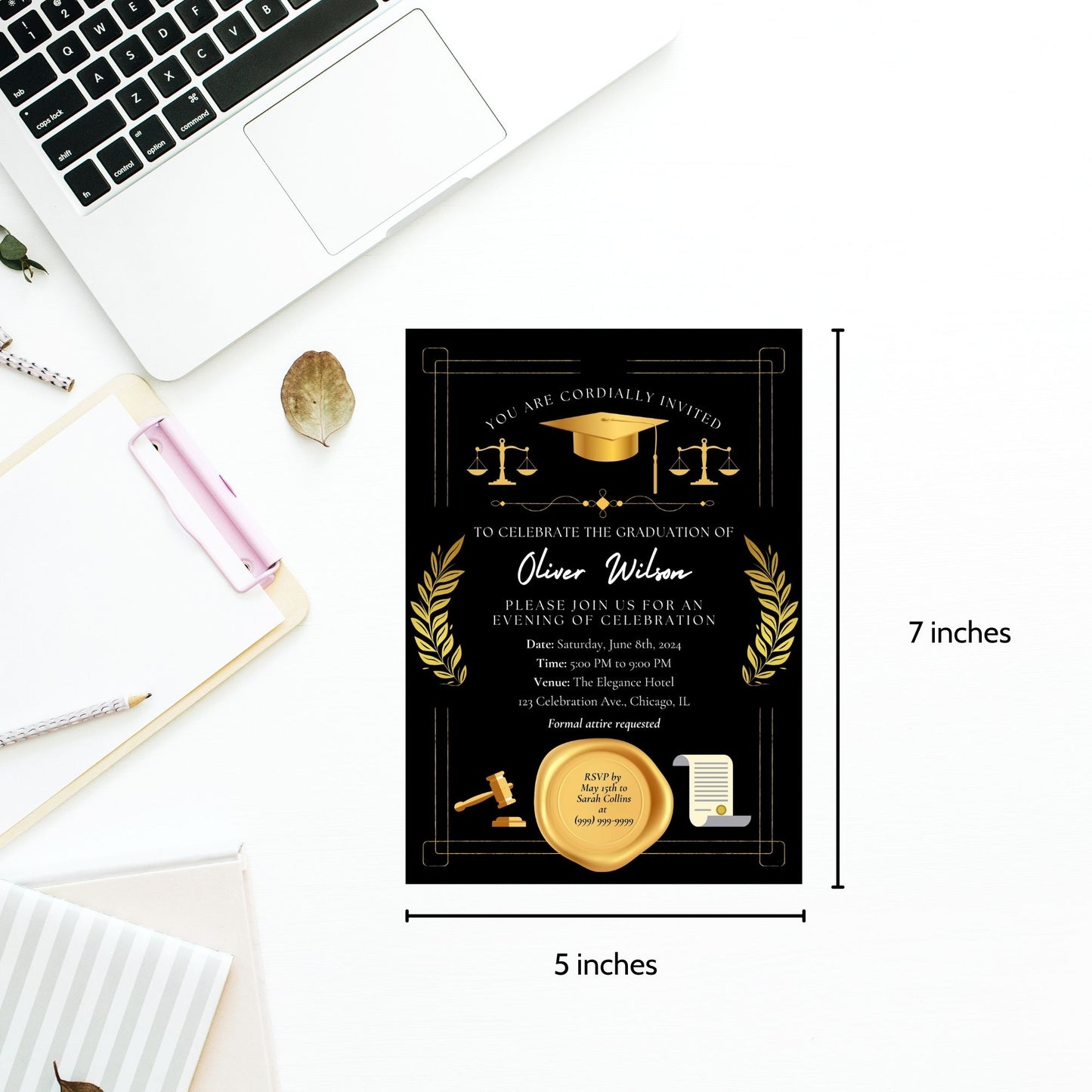 Law School Graduation Invitation Template | Law School Invite Boy | Law School Graduate Evite Announcement | Paralegal Graduation Party