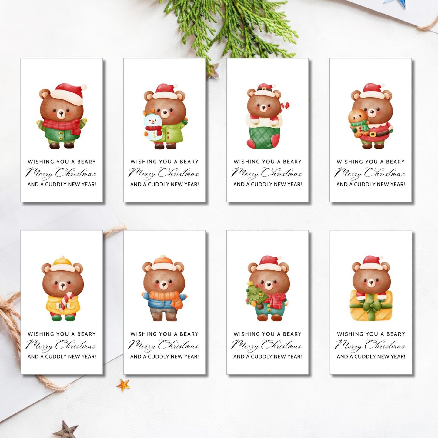 Adorable & Cuddly Christmas Bear Gift Tags, Stuffed Toy Gift, Set of 8 Printable Tags for a Cute and Festive Holiday Touch