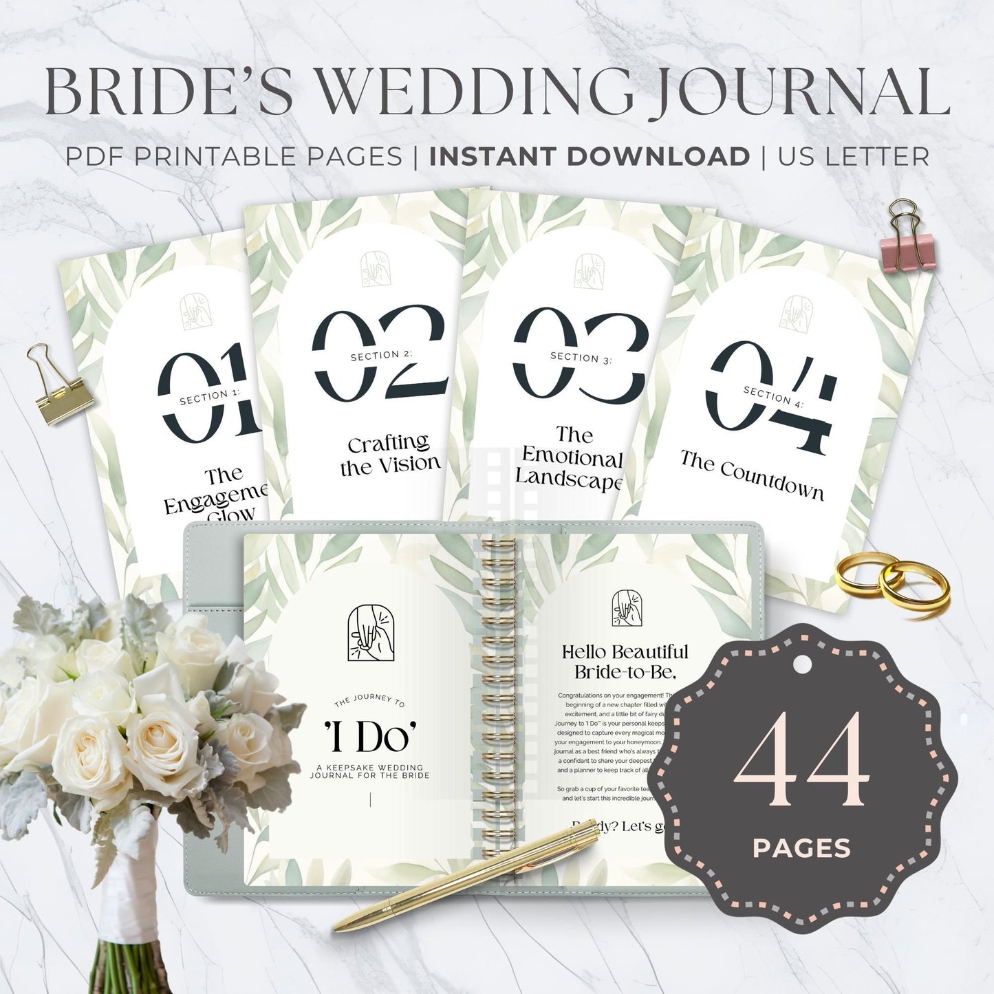All-in-One Bride's Wedding Journal - 44 Pages for Print or Digital Use, Perfect for Capturing Every Wedding Detail