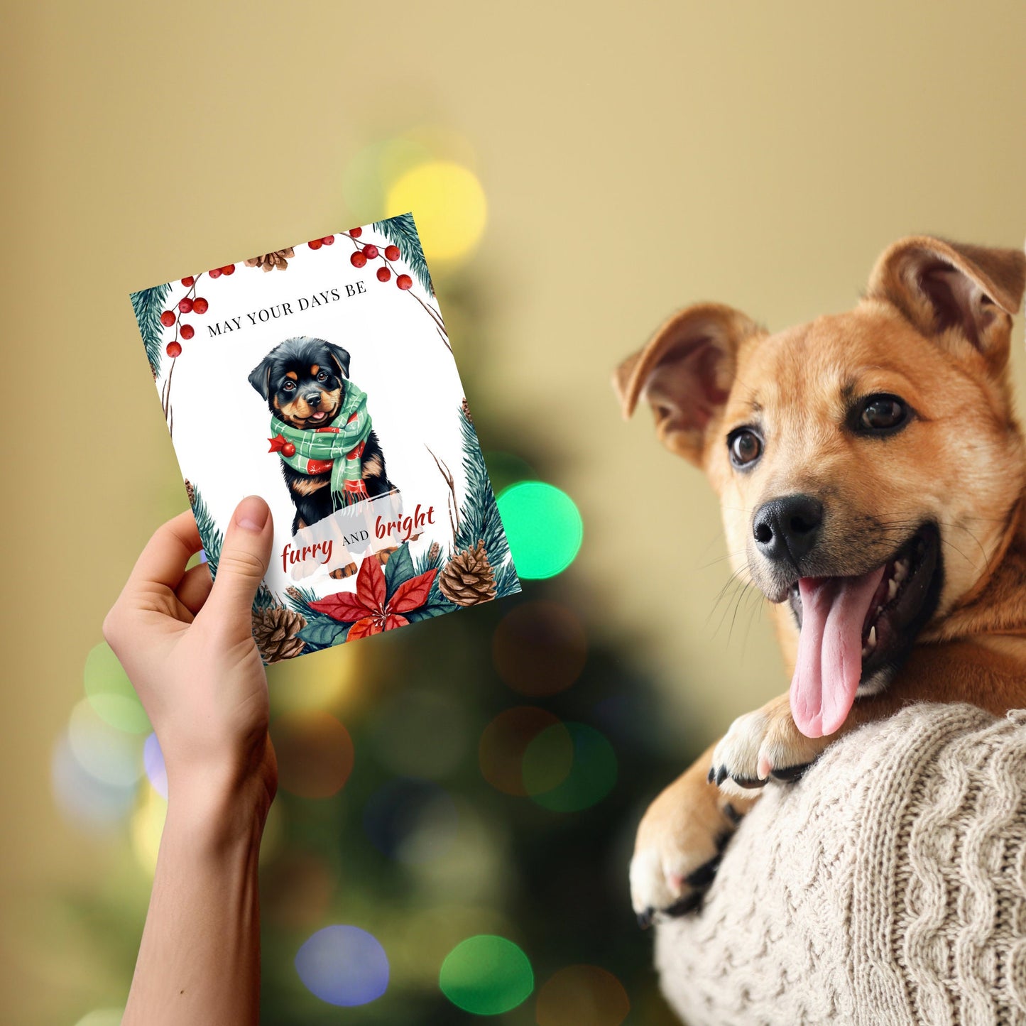Christmas Dogs Theme Cards - Printable 5" x 7" Holiday Greeting Cards, JPG, US 8.5" x 11" and A4 Ready for Easy Printing