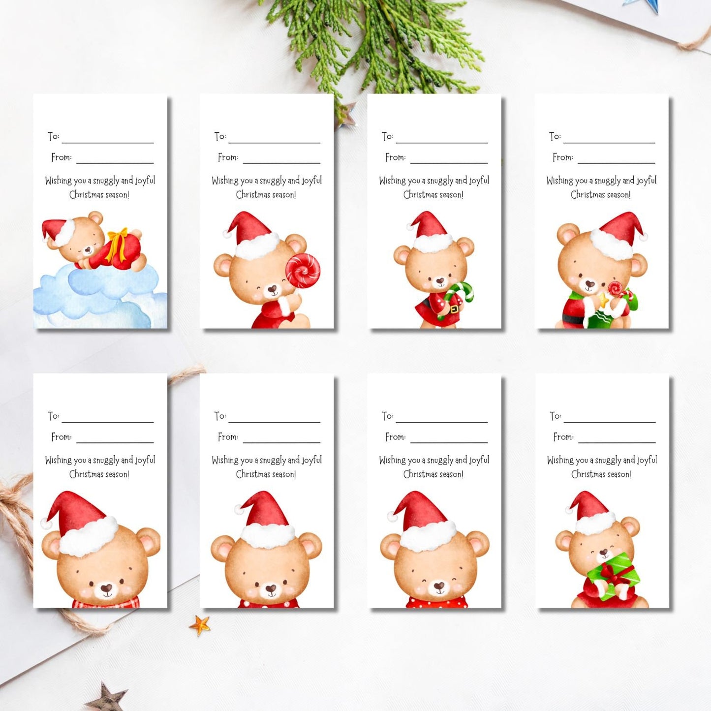 Adorable & Cuddly Christmas Bear Gift Tags - Set of 8 Printable Tags for a Cute and Festive Holiday Touch