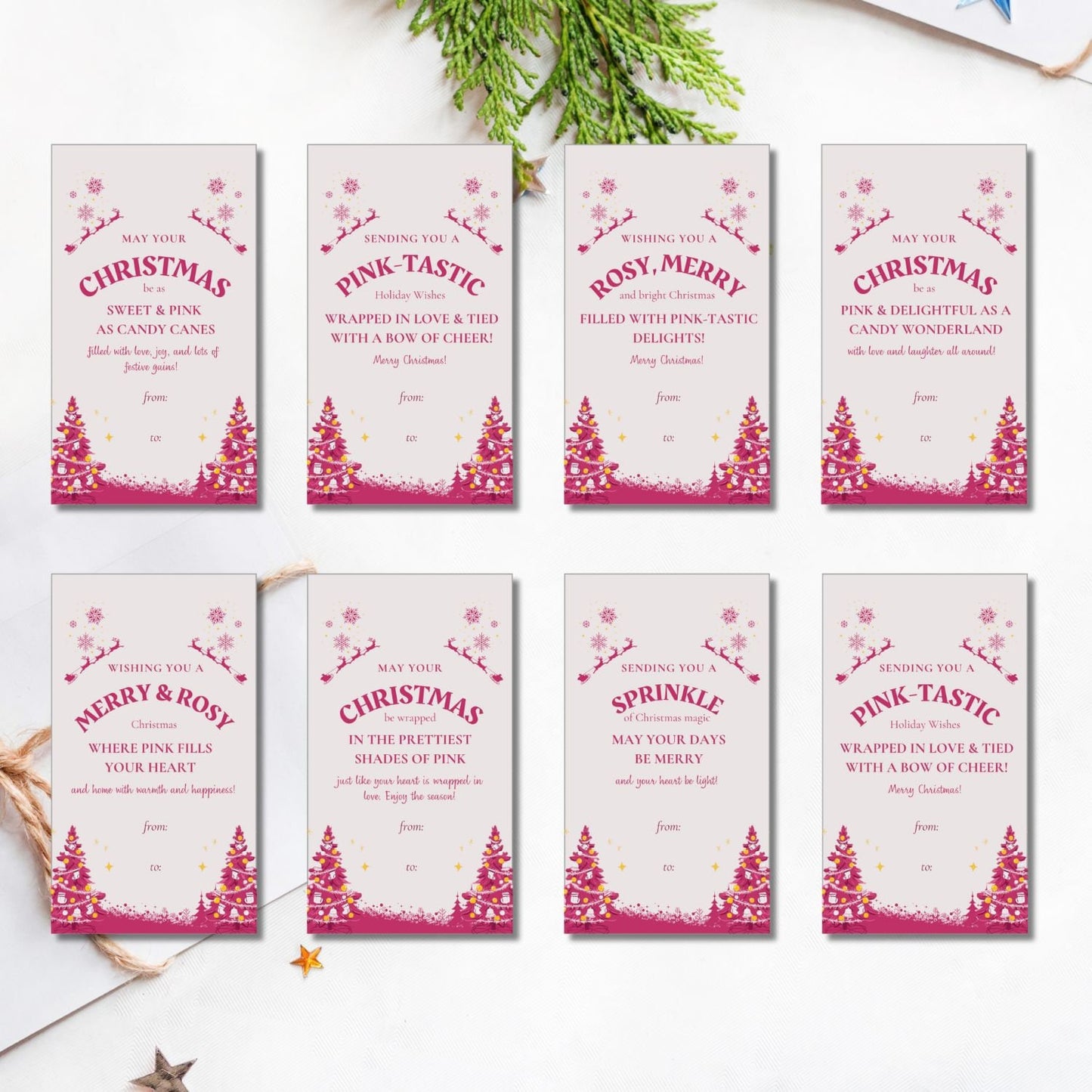 Charming Pink Christmas Gift Tags - Set of 8 Printable Tags To Elevate Your Holiday Presents