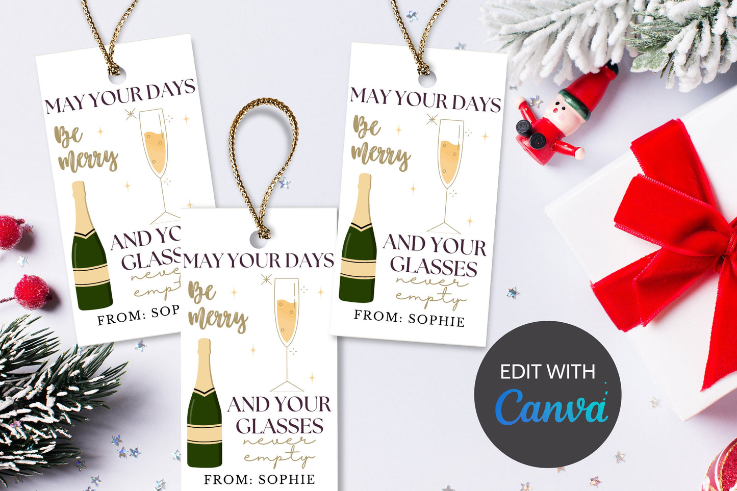 Wine Gift Tag | Champagne Gift Tag | Christmas Gift Tag | Canva Template | Christmas Sommelier Gift Tag | Holiday Teacher Staff Gift Idea