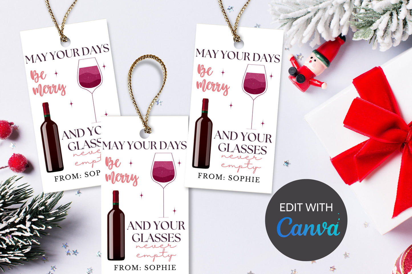 Wine Gift Tag | Champagne Gift Tag | Christmas Gift Tag | Canva Template | Christmas Sommelier Gift Tag | Holiday Teacher Staff Gift Idea