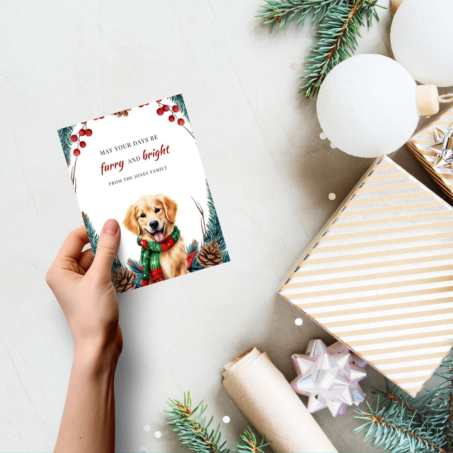 Adorable Dog Theme Editable Christmas Card - Create Personalized Greetings in Canva, Spread Festive Cheer!