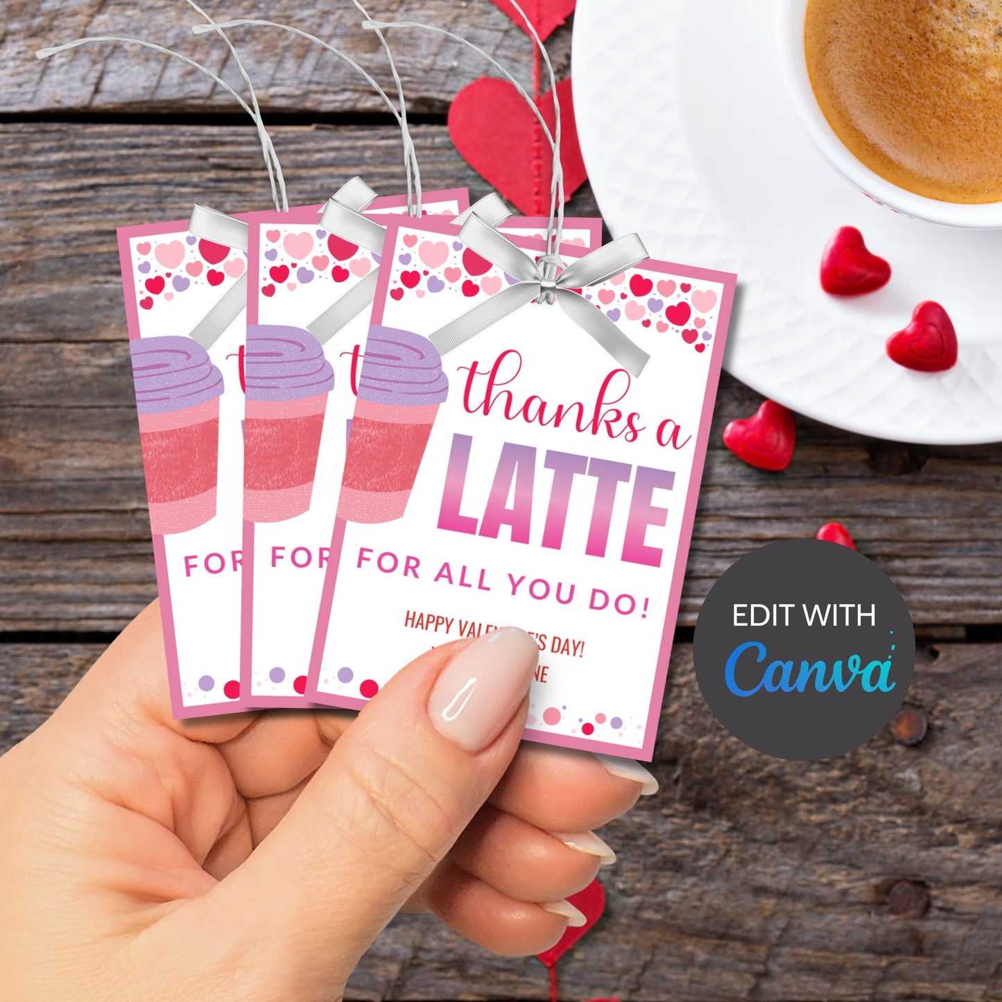 Coffee Gift Tag | Thanks A Latte | Valentine Teacher Present | Teacher Gift Card Holder | Teacher Appreciation Gift | Employee Gift