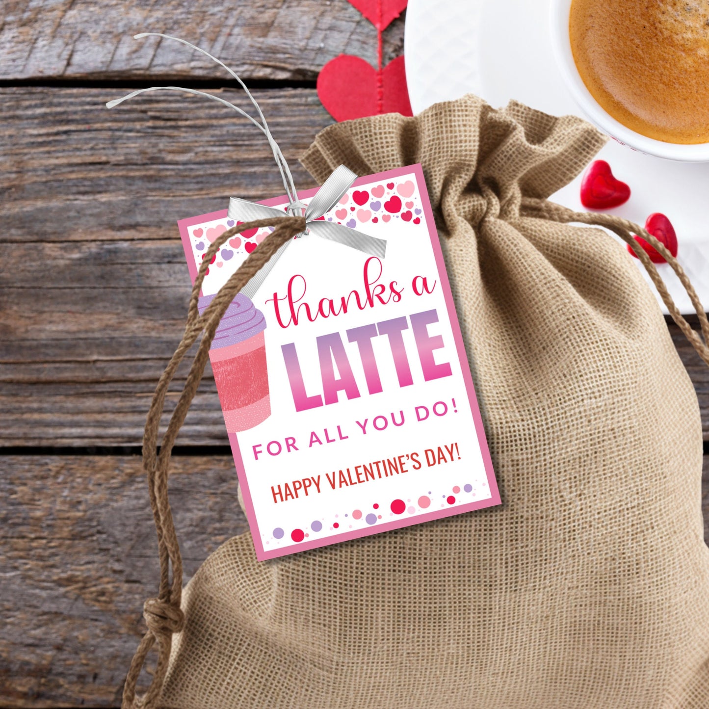 Coffee Gift Tag | Thanks A Latte | Valentine Teacher Present | Teacher Gift Card Holder | Teacher Appreciation Gift | Employee Gift