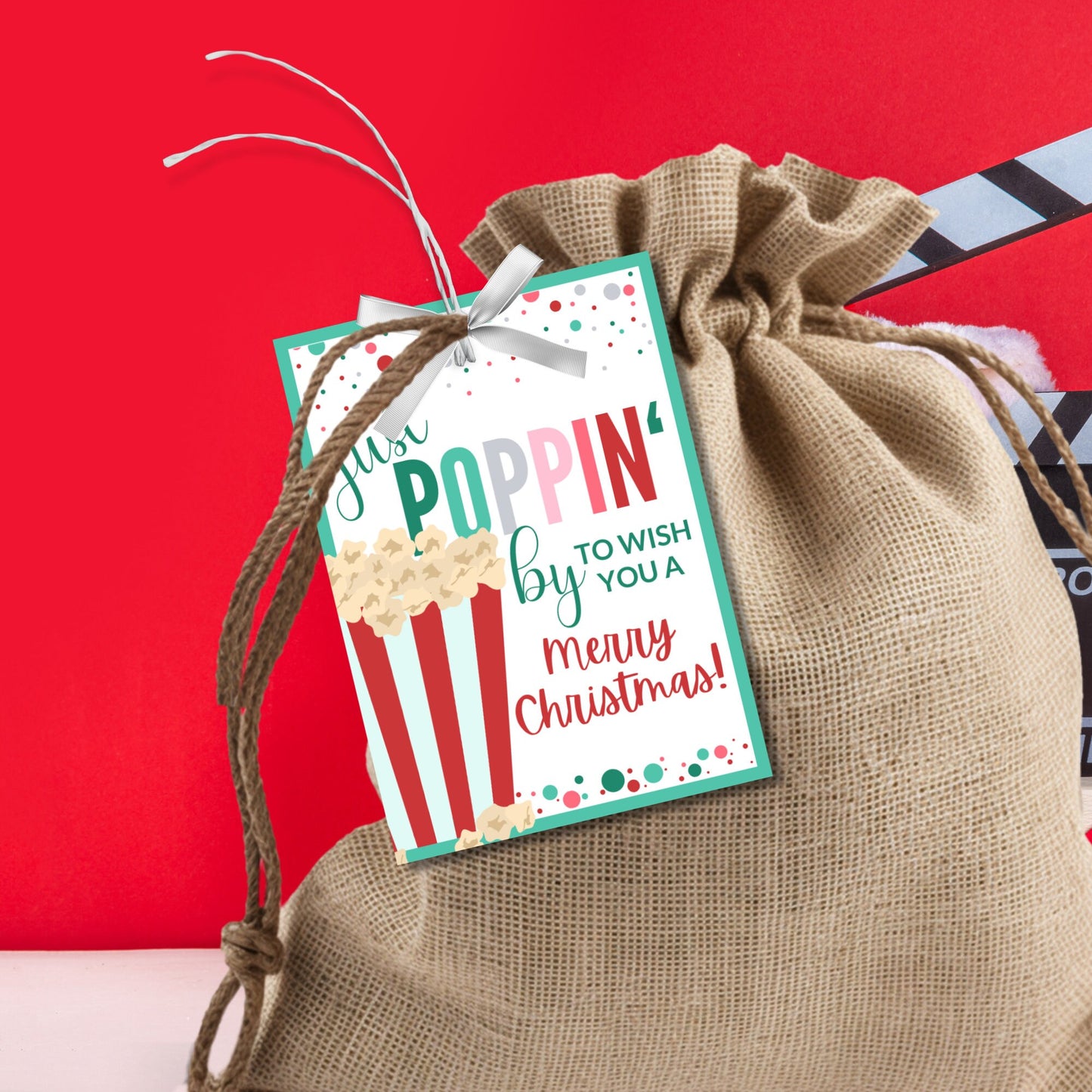 Popcorn Tags, Just Poppin By Gift Tag, Movie Lover Gift, Canva Template, Digital File, Popcorn Christmas, ust Poppin', Co Workers