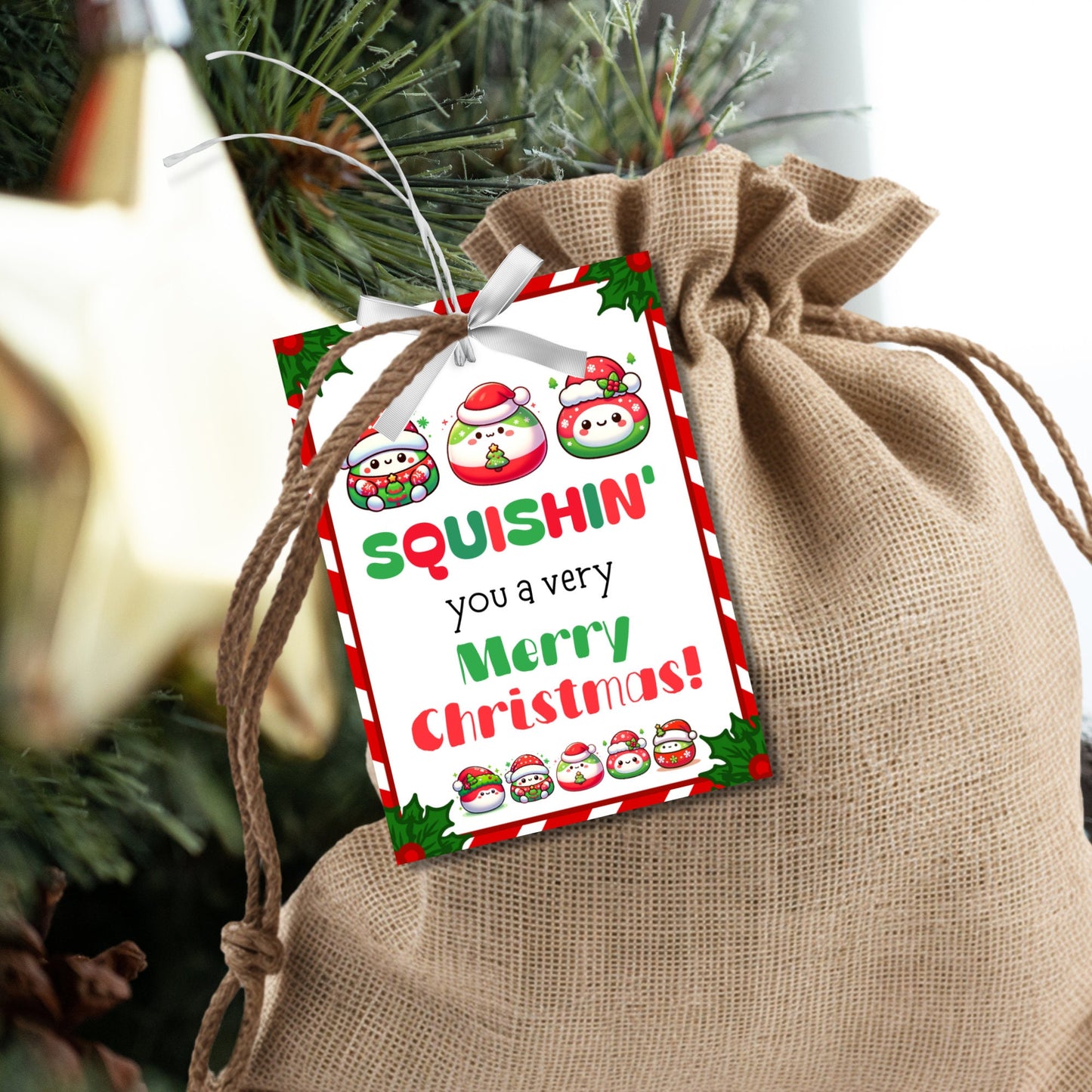 Squishin You a very Merry Christmas, Squishy Toy tag, Christmas Gift Tag, Holiday Printable, Kids Squishies, Custom Squishmallow, Squishy