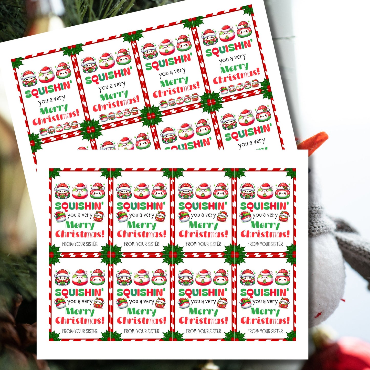 Squishin You a very Merry Christmas, Squishy Toy tag, Christmas Gift Tag, Holiday Printable, Kids Squishies, Custom Squishmallow, Squishy