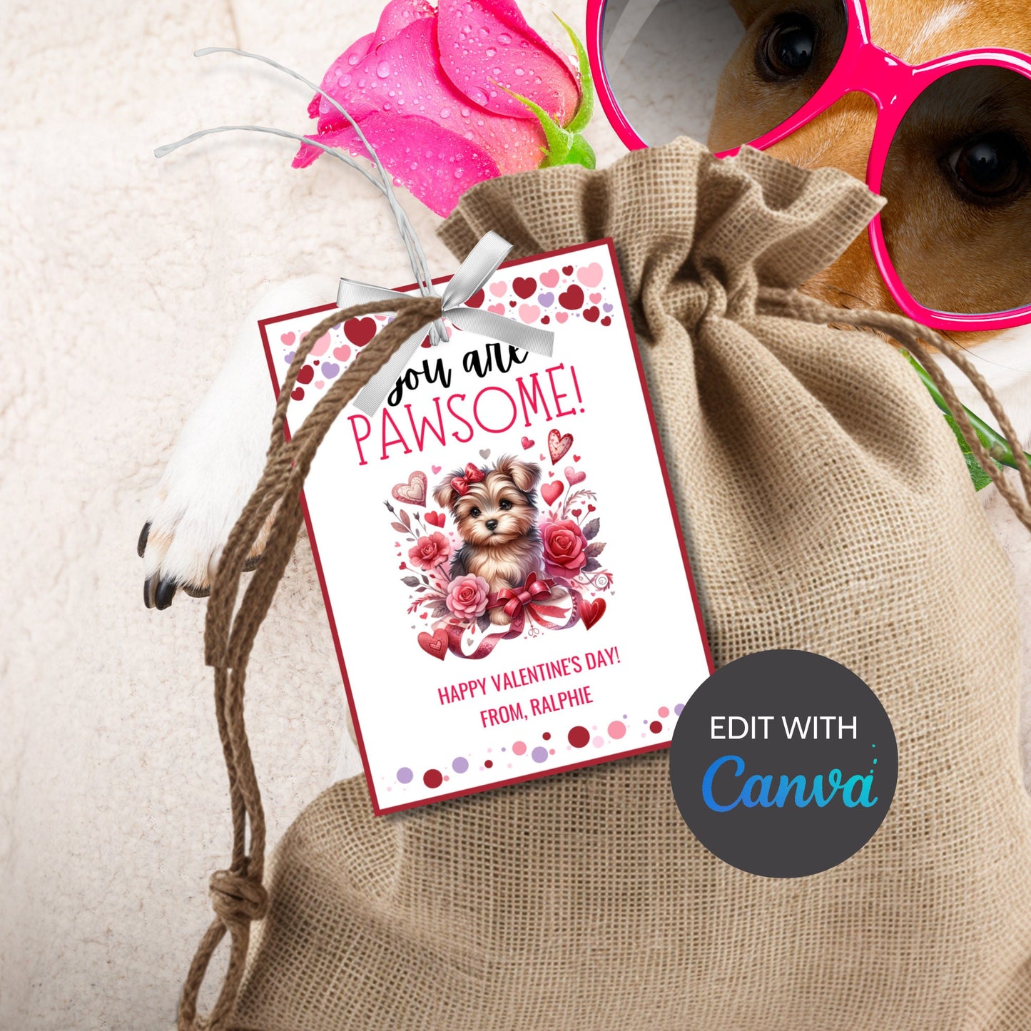 Dog Valentines Card, Printable Valentine, Valentines for Kids, Valentine Gift Tag, Happy Valentine's, Dog Pun, Classroom Valentines, Puppy