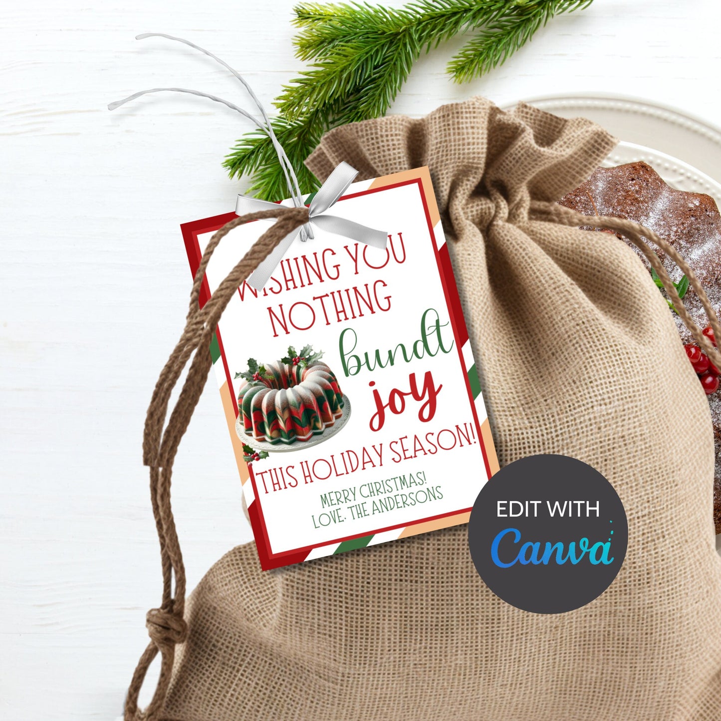 Christmas Tags Neighbor, Christmas Bundt Cake Gift, Wishing You A Bundtch Of Joy, Christmas Bundt Printable , Wishing You Nothing Bundt Joy