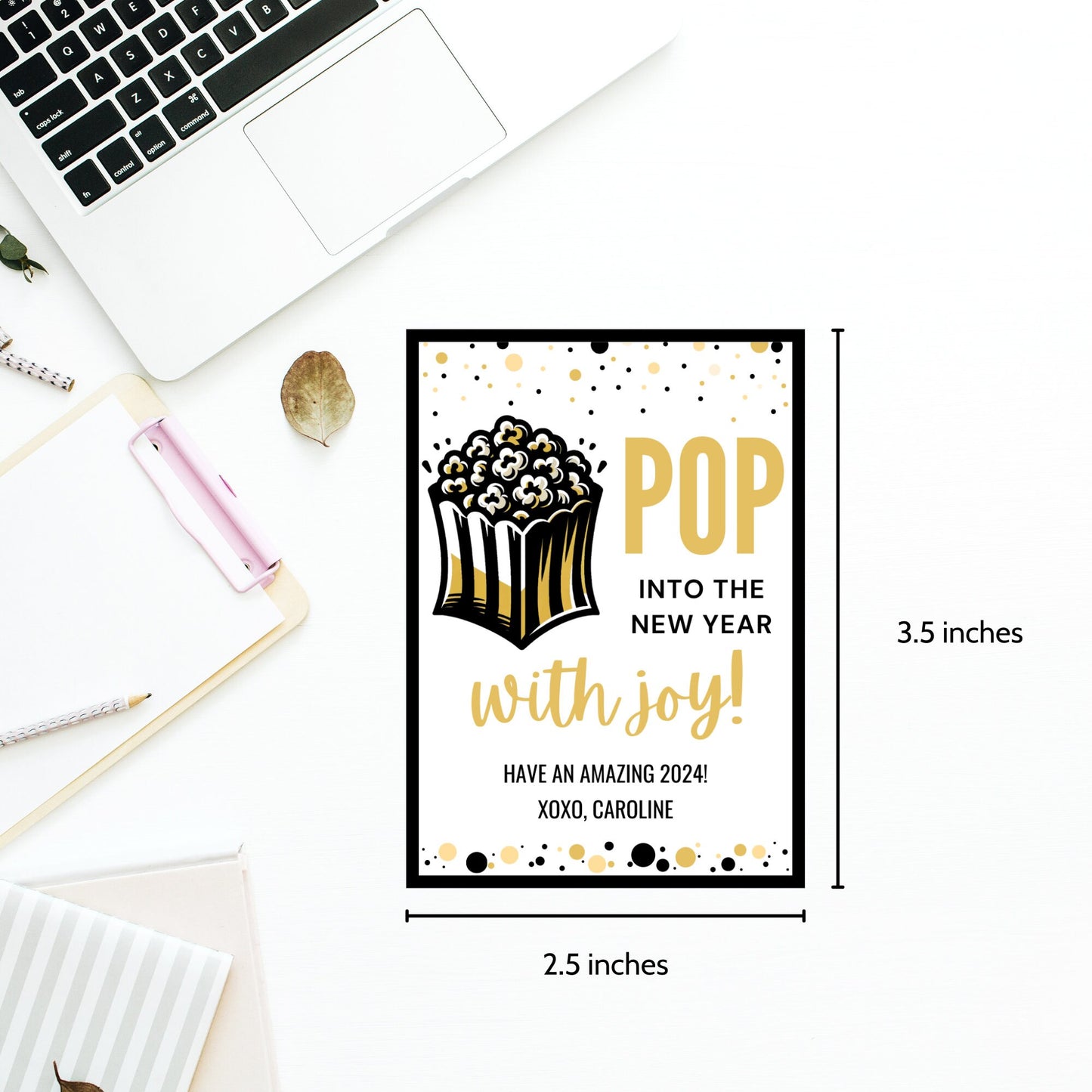 Popcorn Gift Tag, Pop Into the New Year, New Year Favor Tag, 2024 Gift Tag, Year Of The Dragon, Black & Gold