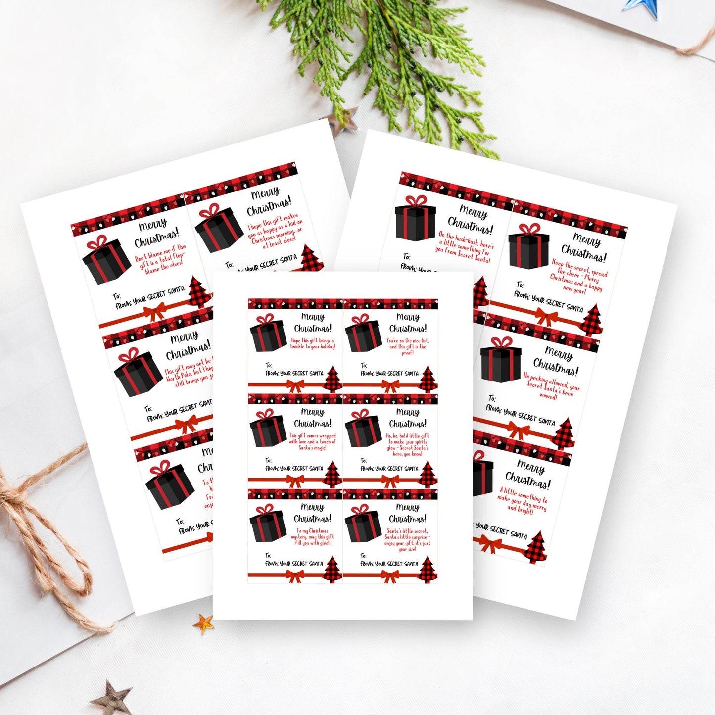 Printable Secret Santa Gift Tag, Black Red Secret Santa Tag, Instant Download