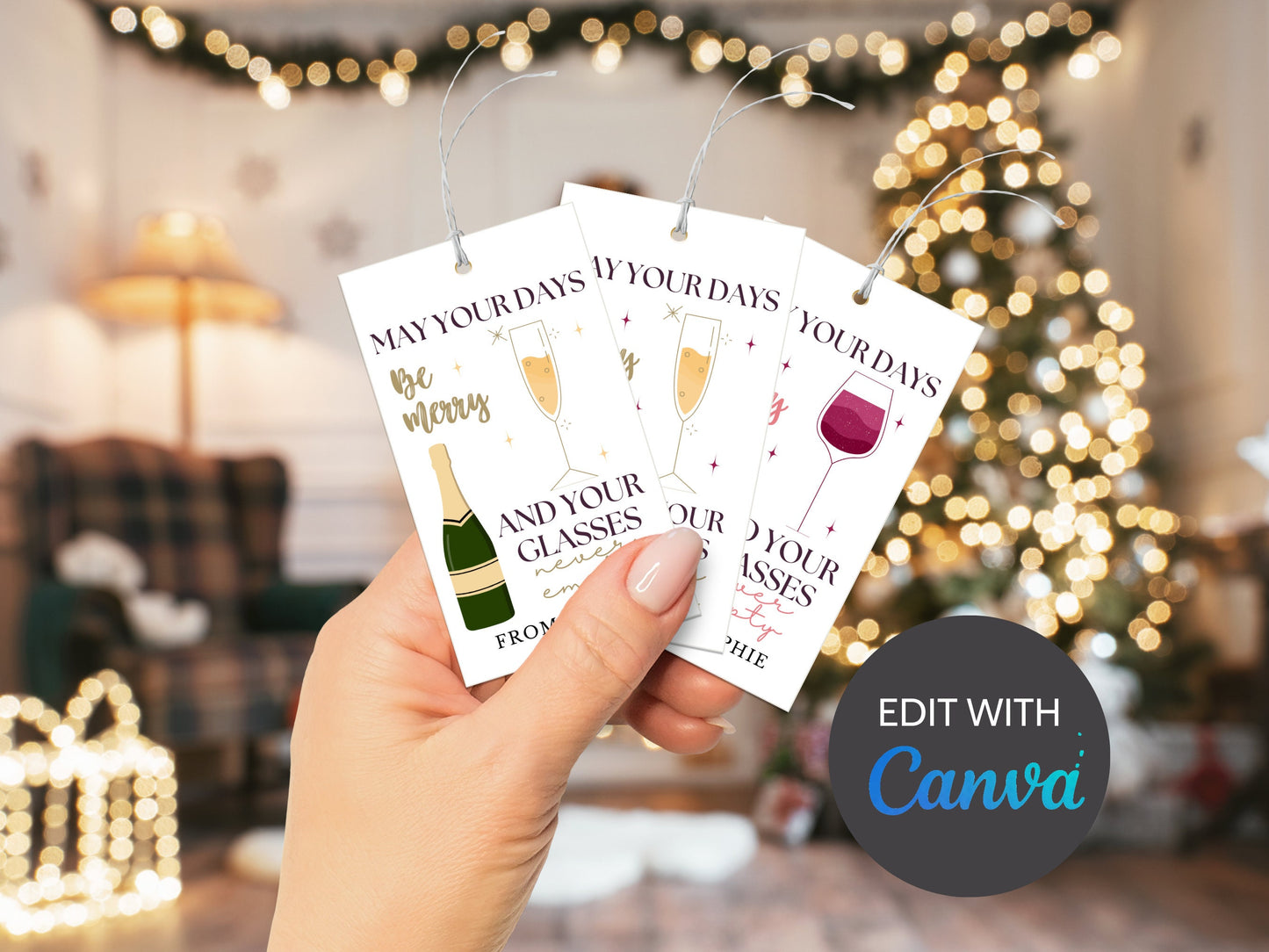 Wine Gift Tag | Champagne Gift Tag | Christmas Gift Tag | Canva Template | Christmas Sommelier Gift Tag | Holiday Teacher Staff Gift Idea