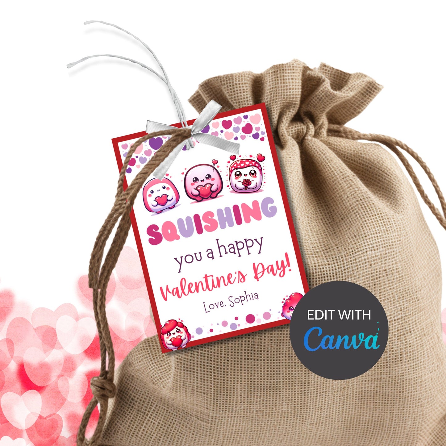 Kids Valentine Favor Tag | Squishing You a Happy Valentines | Squishmallow Valentine Printable | Valentine Class Favor & Gift Tags