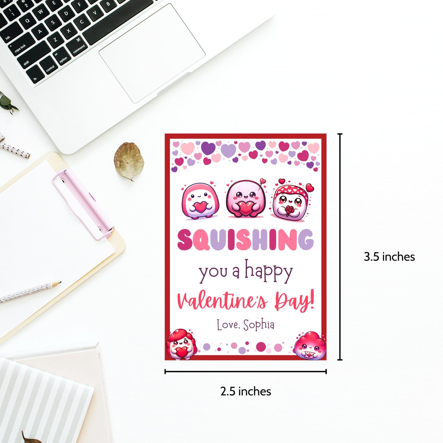 Kids Valentine Favor Tag | Squishing You a Happy Valentines | Squishmallow Valentine Printable | Valentine Class Favor & Gift Tags