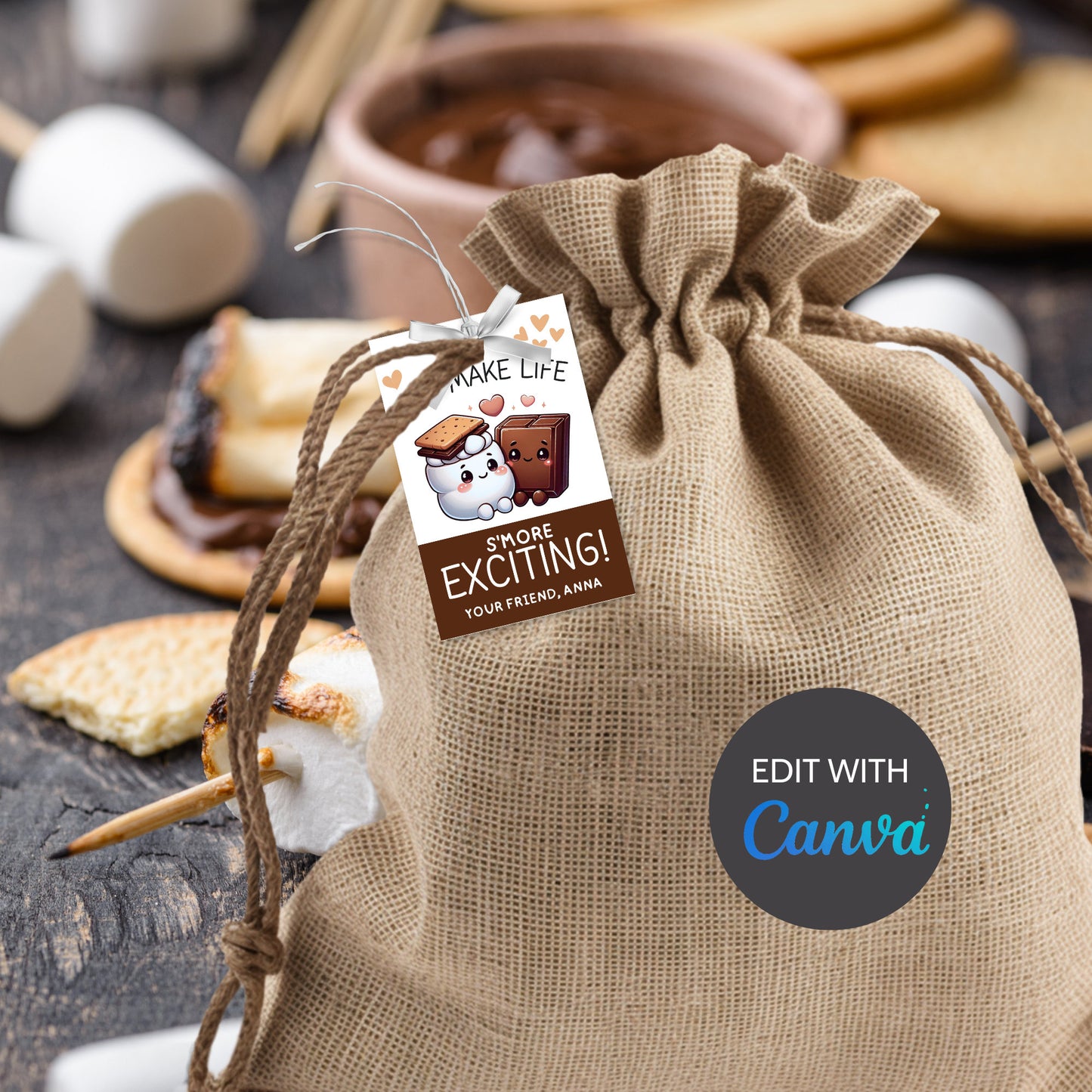 Printable/Editable Smores Tag, Friends Teacher PTO Nurse Staff, Printable Valentine Tag, Smores Party Kit, Printable Smores Party Favor Tag