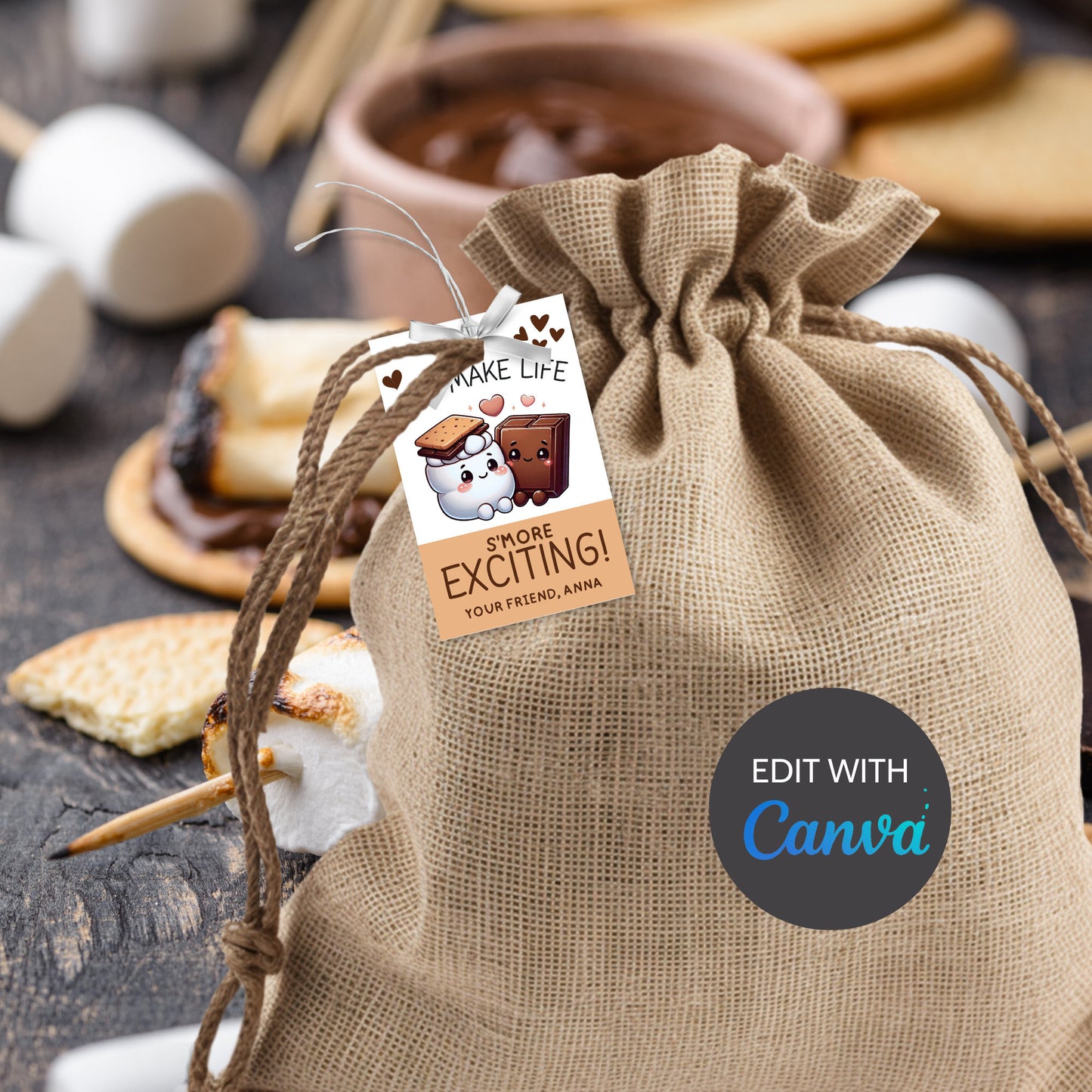 Printable/Editable Smores Tag, Friends Teacher PTO Nurse Staff, Printable Valentine Tag, Smores Party Kit, Printable Smores Party Favor Tag