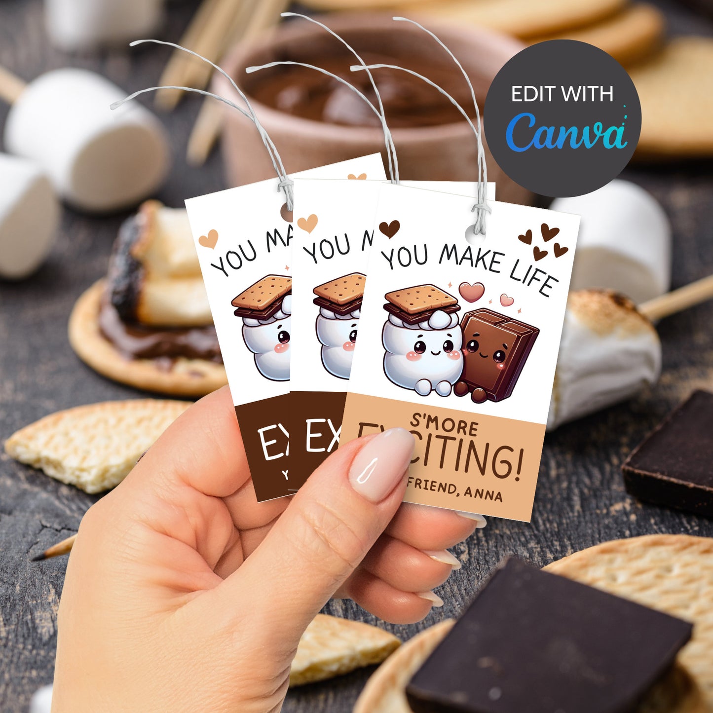 Printable/Editable Smores Tag, Friends Teacher PTO Nurse Staff, Printable Valentine Tag, Smores Party Kit, Printable Smores Party Favor Tag