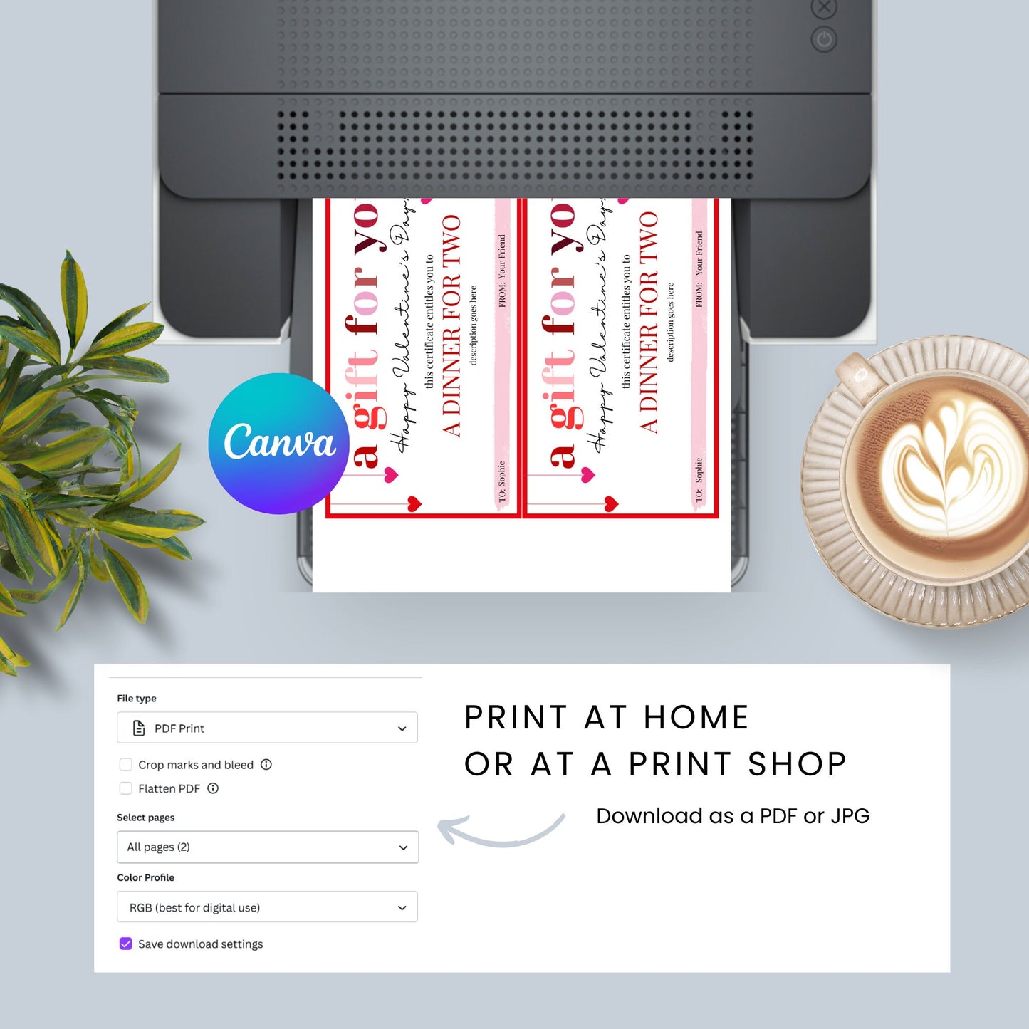 Printable Love Coupon Voucher | Instant Download | V Day Gift Certificate | Valentineβs Day Gift | Vday Gift