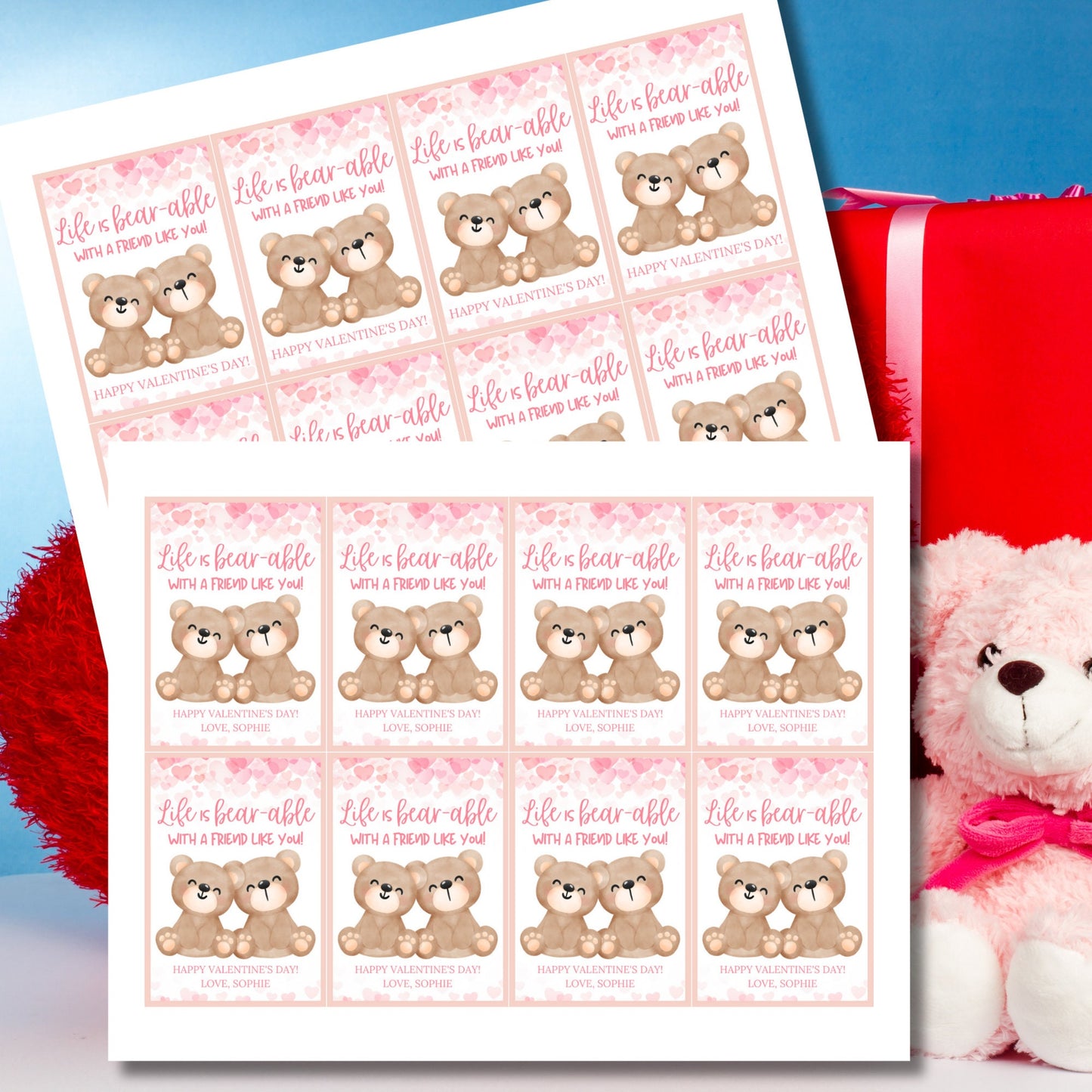 Printable Bear Valentine Tag | Teddy | Bear Valentine Sticker | Friend School Classmate Coworker | Instant Download | Printable Valentine