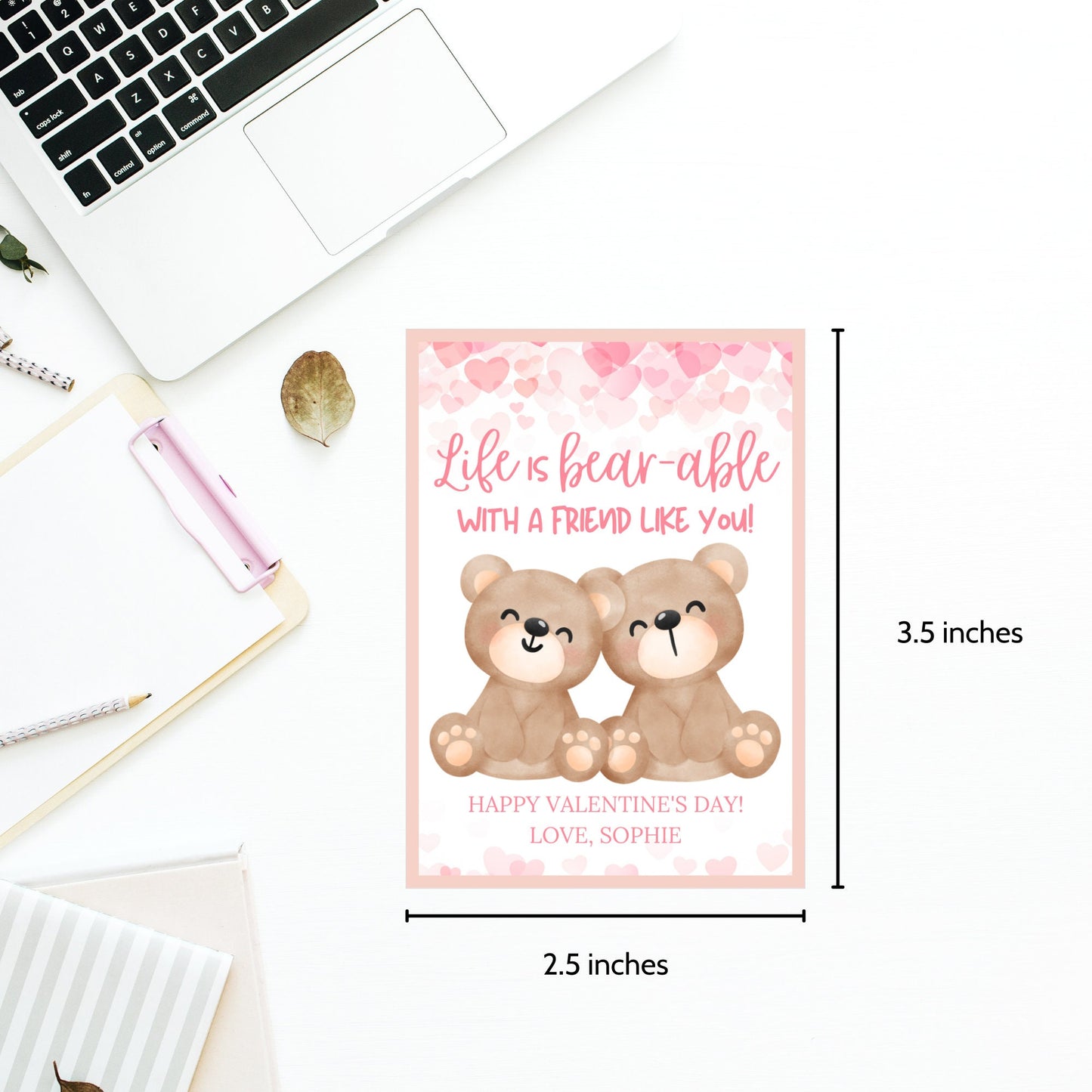 Printable Bear Valentine Tag | Teddy | Bear Valentine Sticker | Friend School Classmate Coworker | Instant Download | Printable Valentine