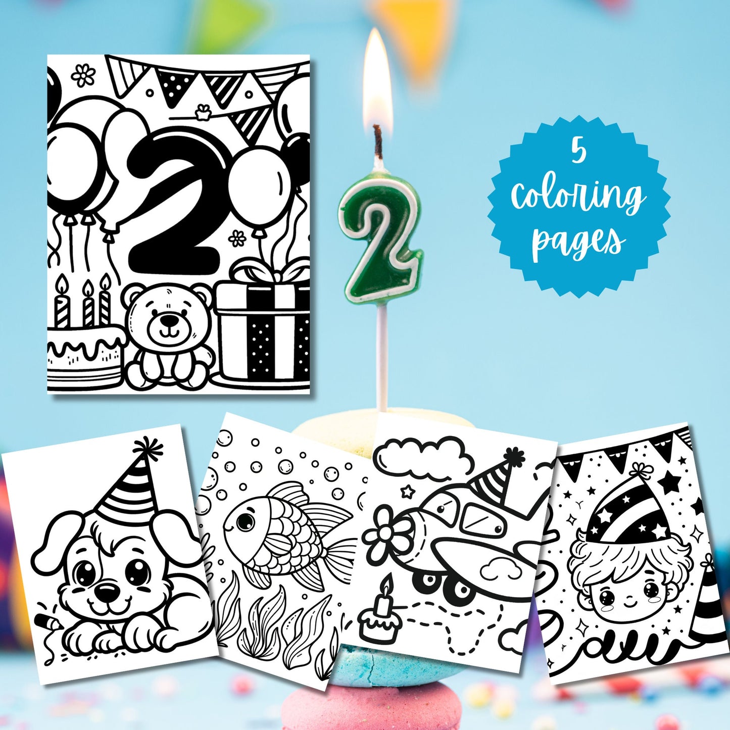 Instant Download | Boy 2nd Birthday Party Favor | Birthday Card Template | Birthday Party Mini Coloring Set | Kid's Birthday