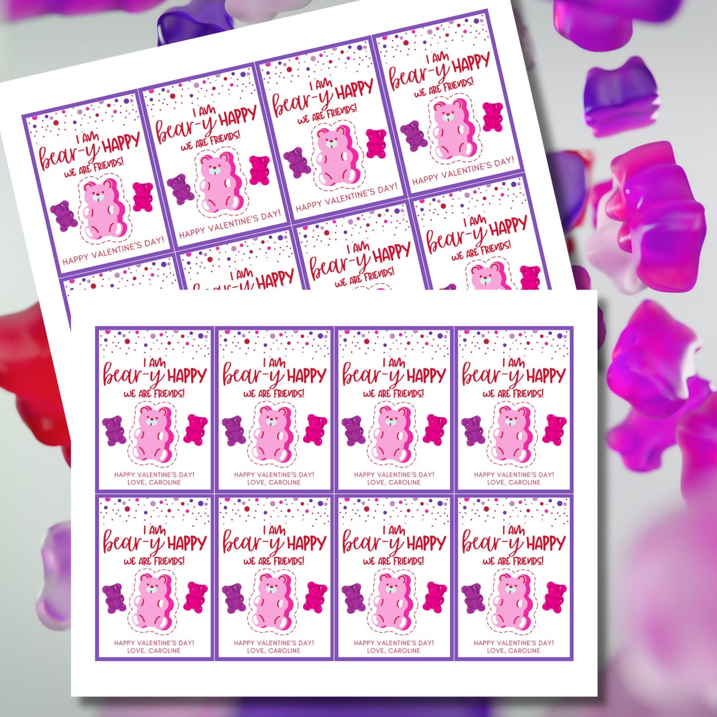 Printable Gummy Bear Valentine Tag | Gummy Bear Valentine Stickers | Classmate Friend School | Instant Download | Printable Valentines