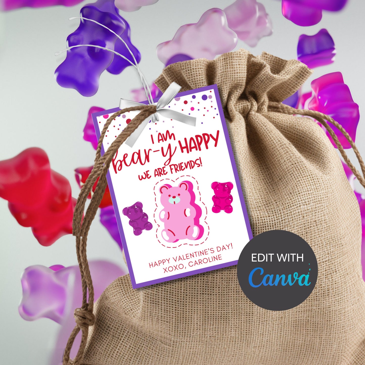 Printable Gummy Bear Valentine Tag | Gummy Bear Valentine Stickers | Classmate Friend School | Instant Download | Printable Valentines