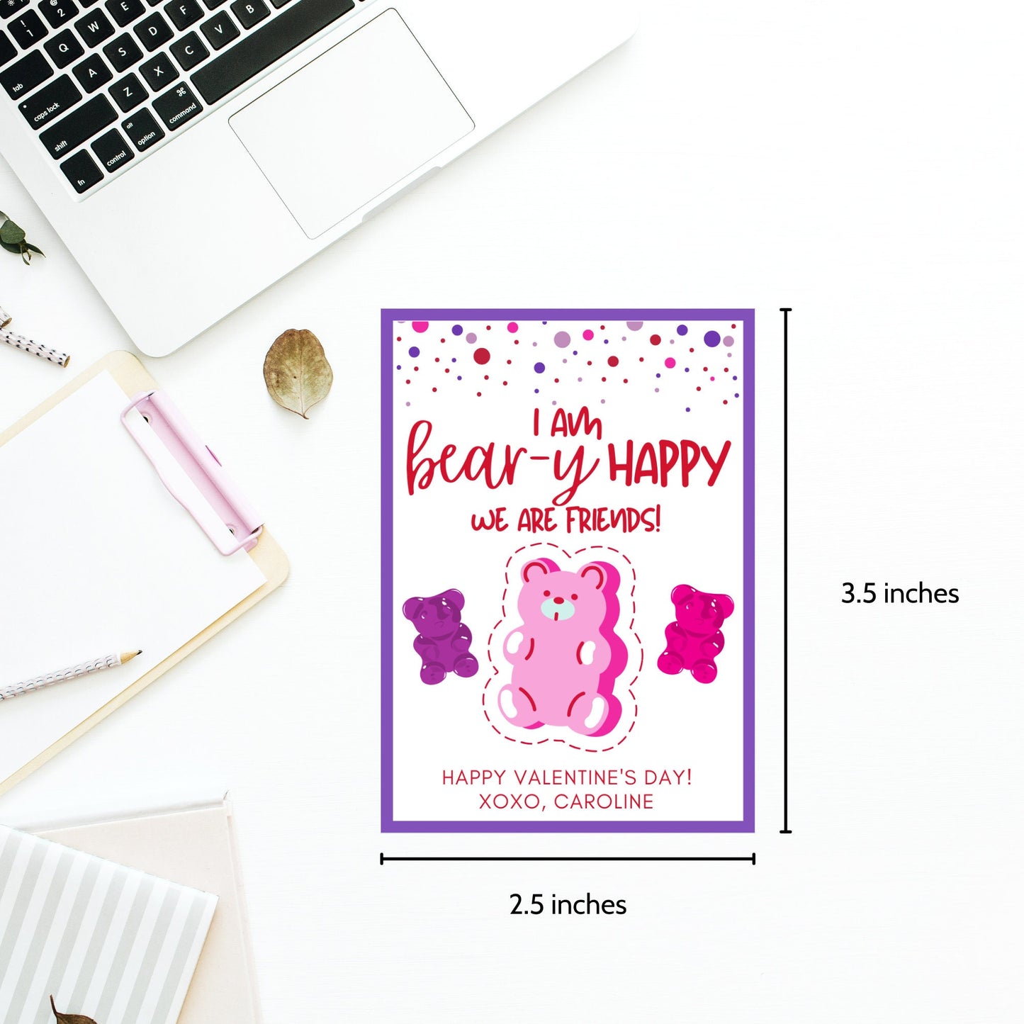 Printable Gummy Bear Valentine Tag | Gummy Bear Valentine Stickers | Classmate Friend School | Instant Download | Printable Valentines