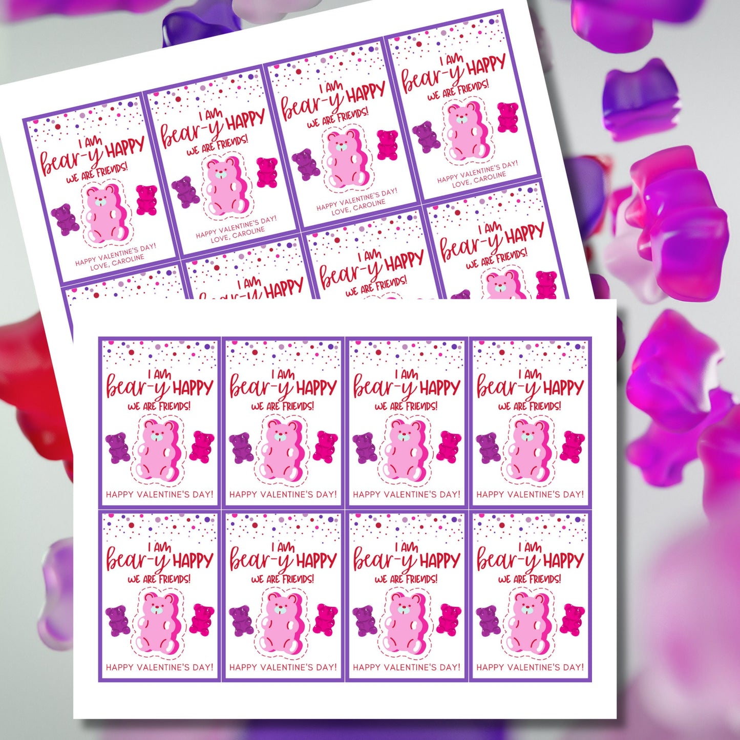 Printable Gummy Bear Valentine Tag | Gummy Bear Valentine Stickers | Classmate Friend School | Instant Download | Printable Valentines