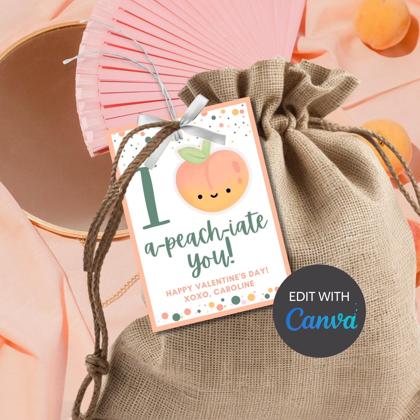 Printable Peach Valentine Tag | I Apeachiate You | Peach Fuzz Valentine Stickers | Instant Download | New Year | Teacher Friend School PTA
