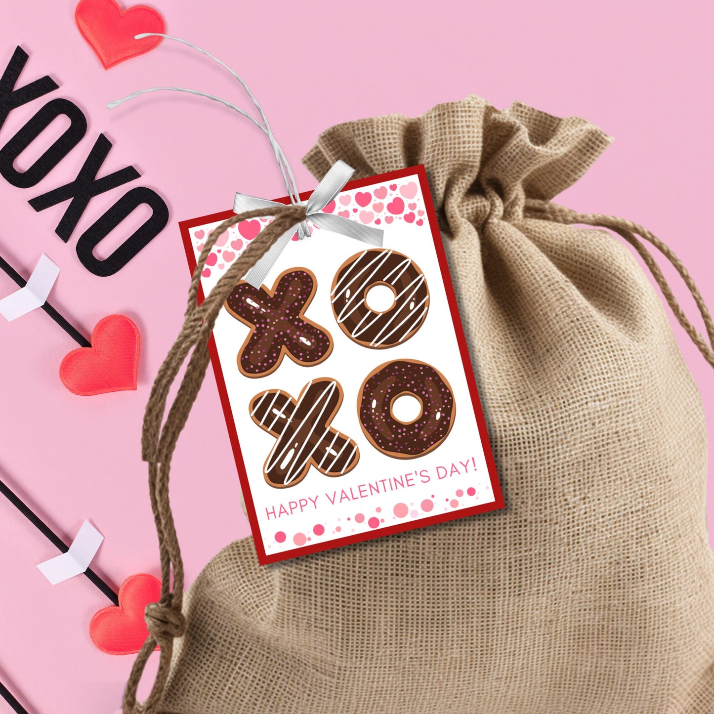 Printable XOXO Valentine Tag Card, Teacher Friend PTO Classroom Valentines, Valentine Treat Bag Tag, Editable with Canva, Instant Download