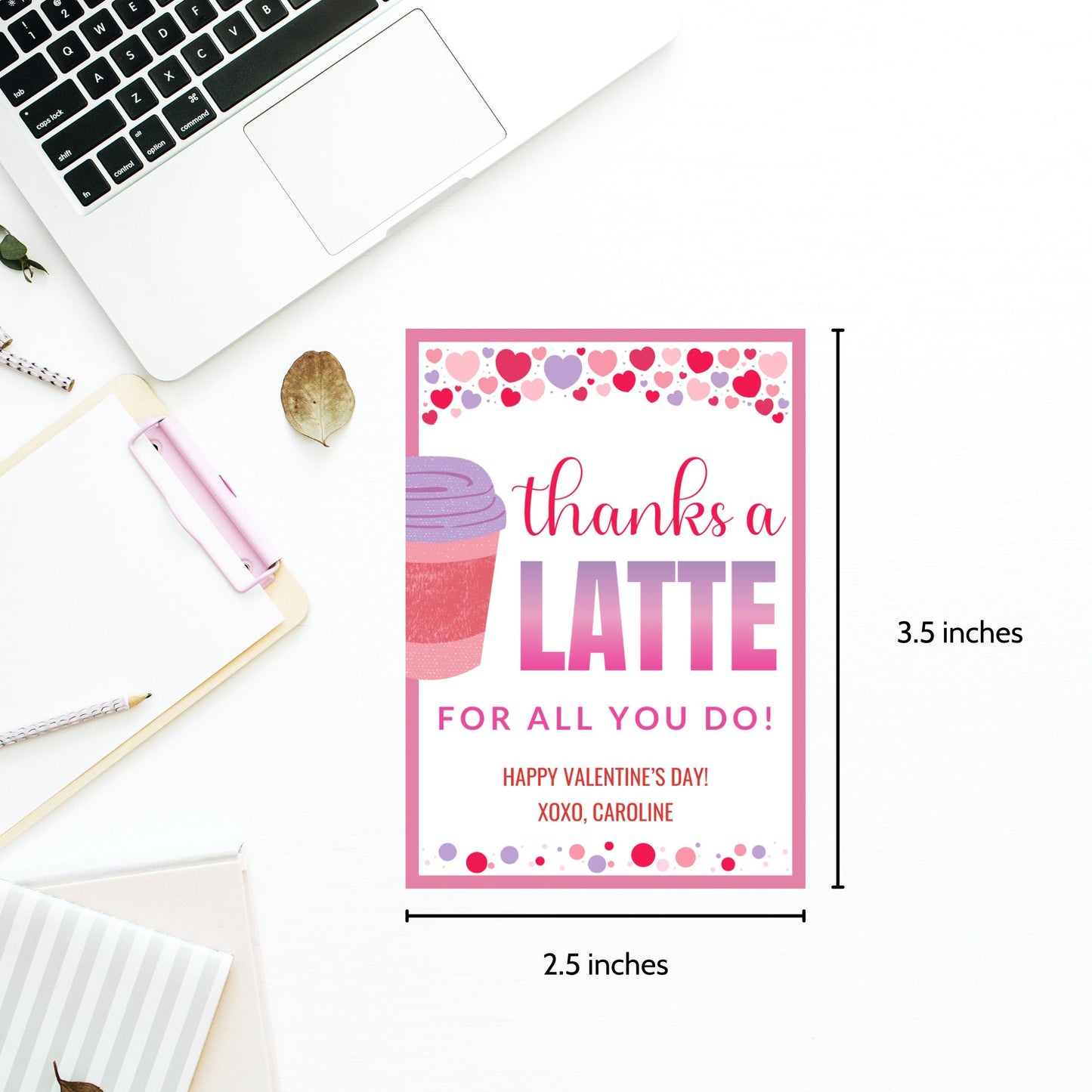 Coffee Gift Tag | Thanks A Latte | Valentine Teacher Present | Teacher Gift Card Holder | Teacher Appreciation Gift | Employee Gift