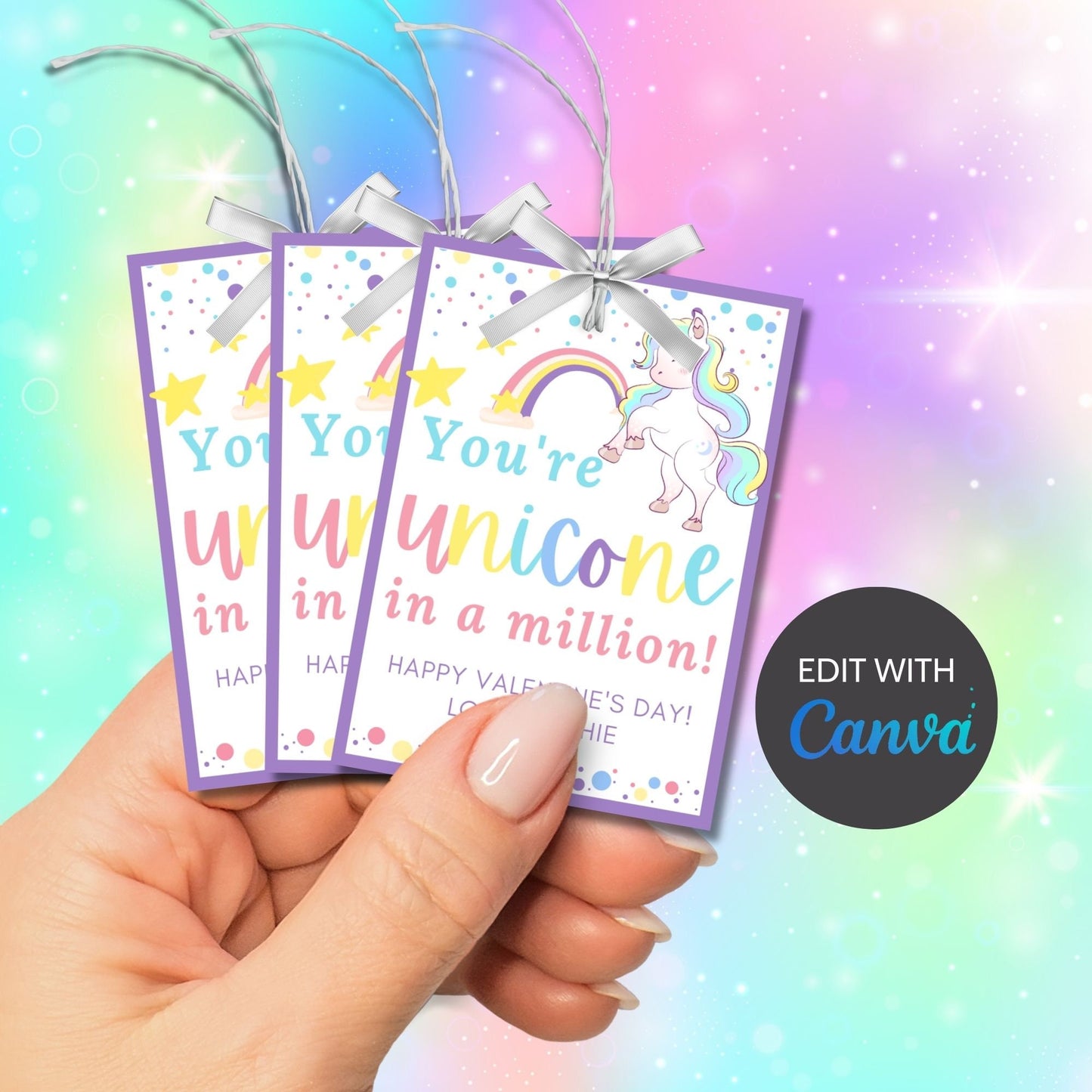 Printable Valentines Unicorn Tag | School Valentines | Kids Unicorn Vday Tag | Printable Valentine Gifts Tags | Rainbow Valentine