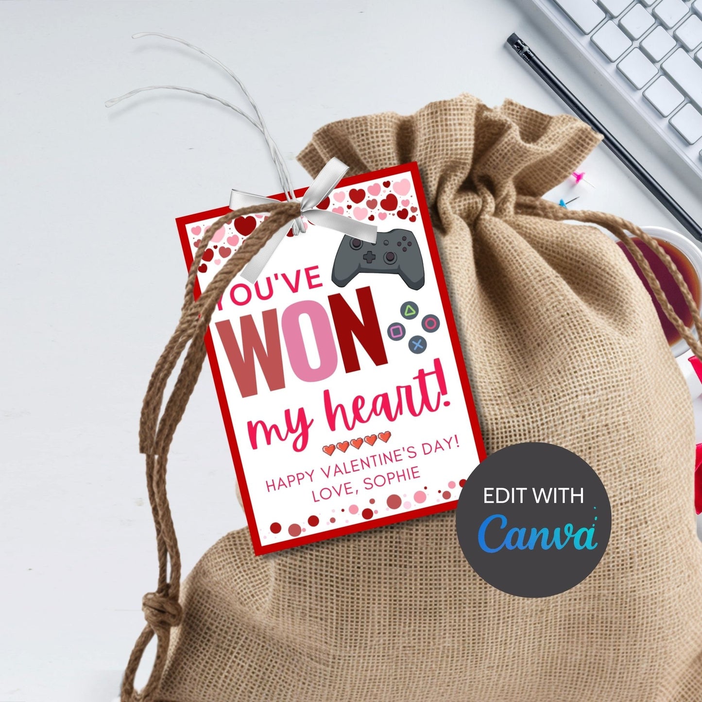 Printable Gamer Valentine | Classroom Valentine | Youve Won My Heart | Easy Valentine | Editable Video Game Valentine | Instant Download