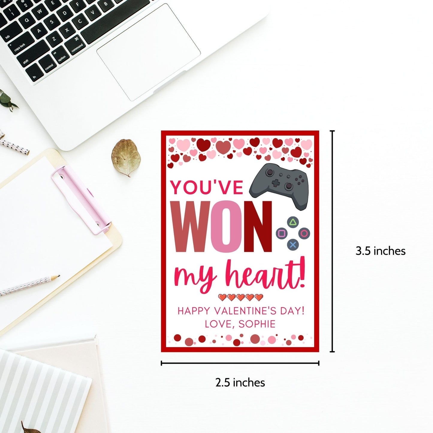 Printable Gamer Valentine | Classroom Valentine | Youve Won My Heart | Easy Valentine | Editable Video Game Valentine | Instant Download