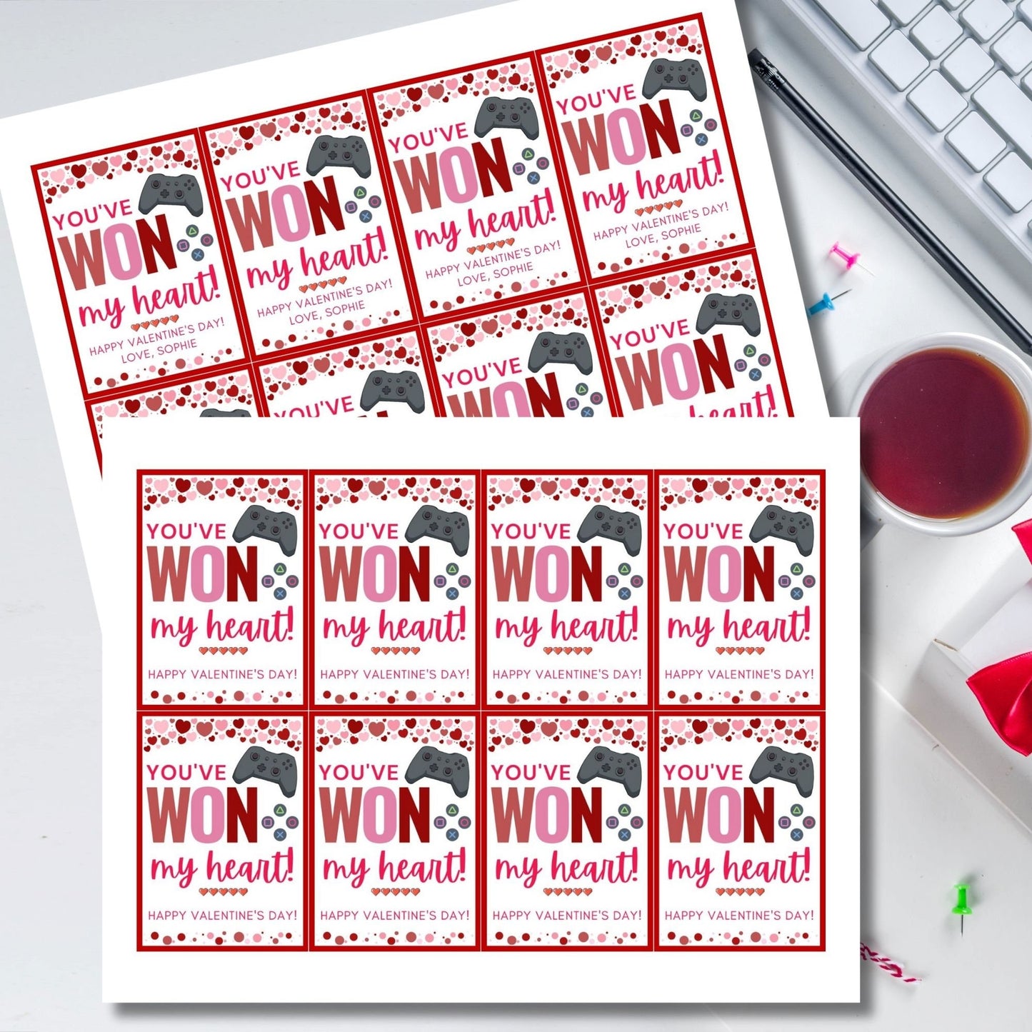 Printable Gamer Valentine | Classroom Valentine | Youve Won My Heart | Easy Valentine | Editable Video Game Valentine | Instant Download