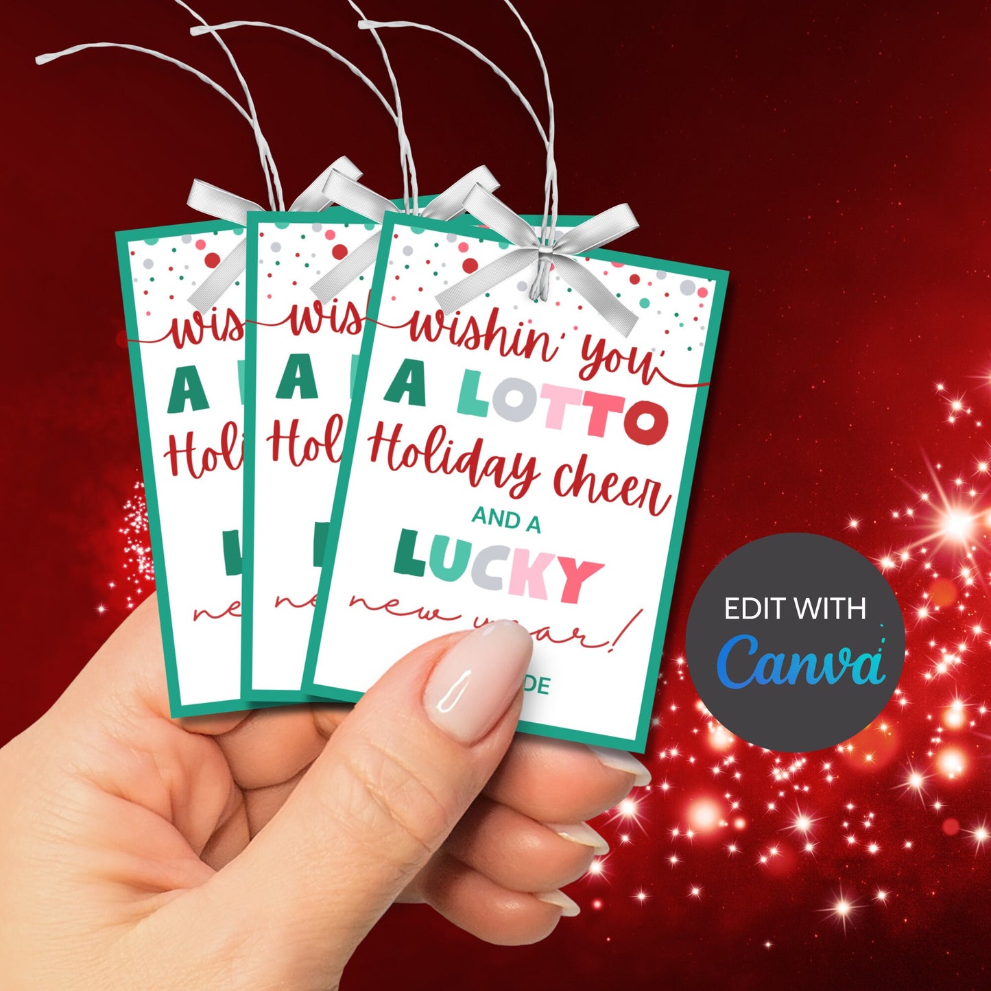 Printable Lotto Gift Tag, Wishing You a Lotto Holiday Cheer, Lottery Editable Tag, Personalize with Canva, Instant Download