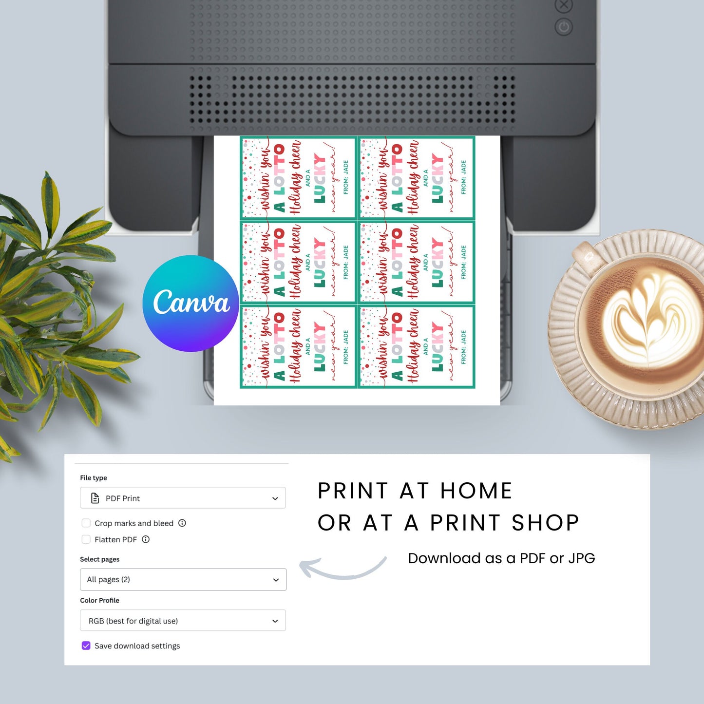 Printable Lotto Gift Tag, Wishing You a Lotto Holiday Cheer, Lottery Editable Tag, Personalize with Canva, Instant Download