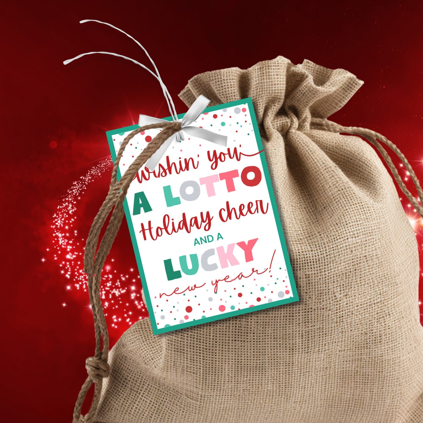 Printable Lotto Gift Tag, Wishing You a Lotto Holiday Cheer, Lottery Editable Tag, Personalize with Canva, Instant Download
