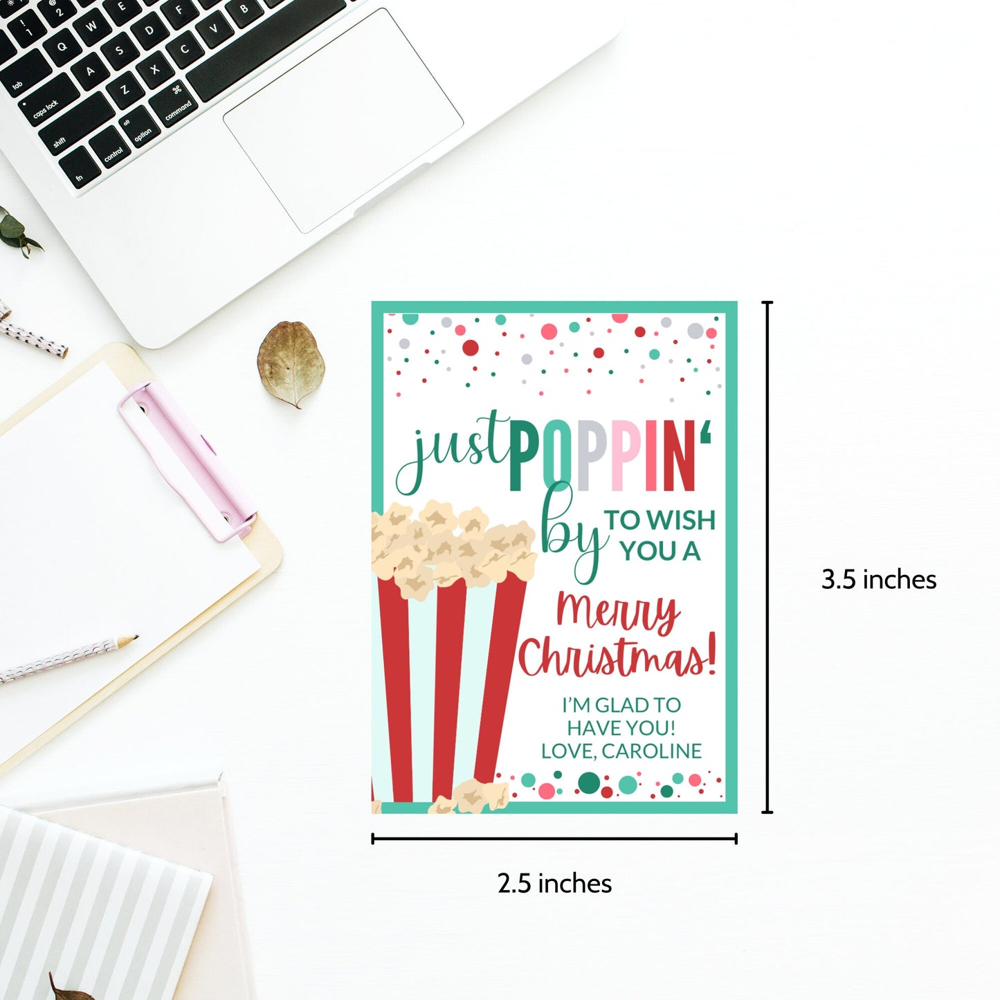 Popcorn Tags, Just Poppin By Gift Tag, Movie Lover Gift, Canva Template, Digital File, Popcorn Christmas, ust Poppin', Co Workers