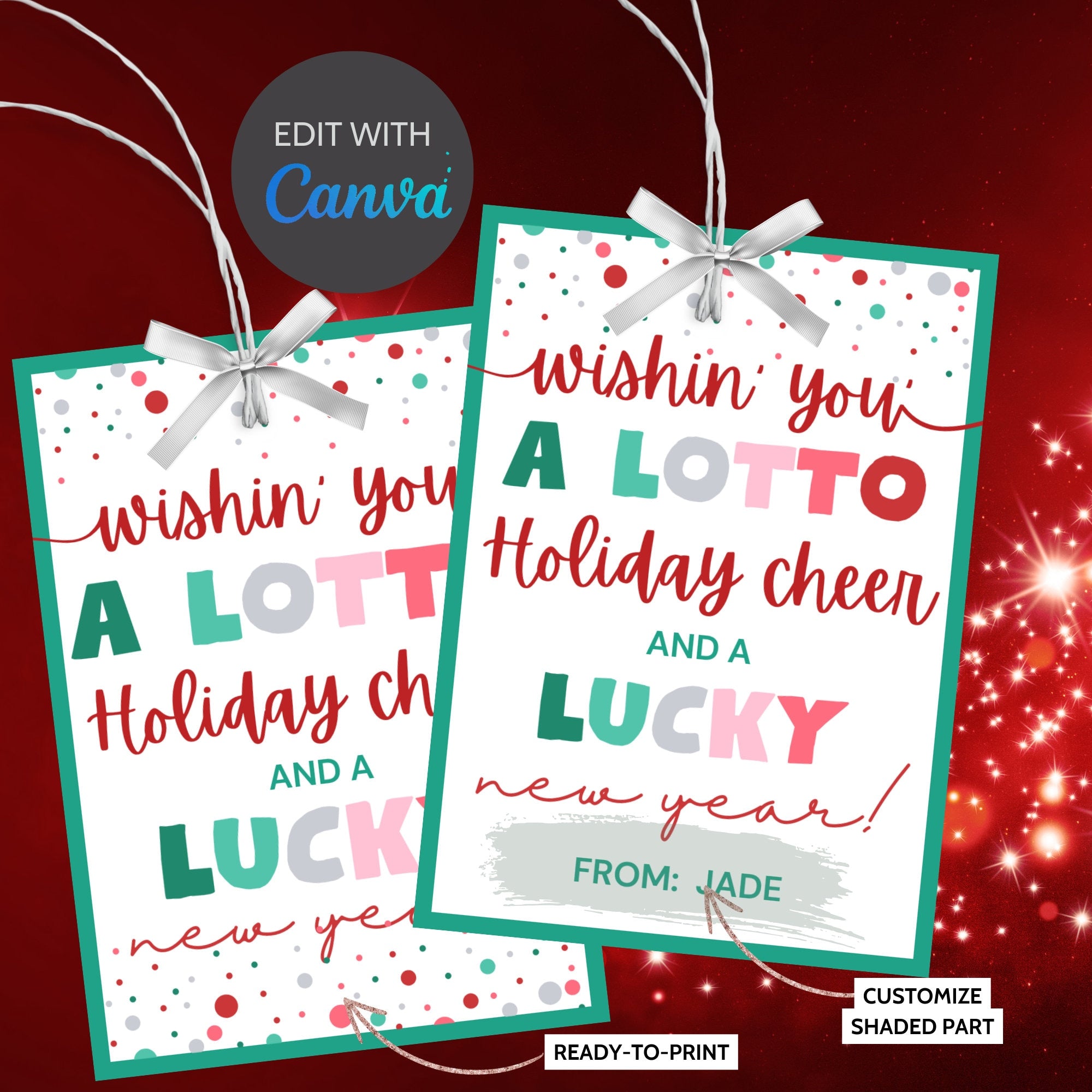 Printable Lotto Gift Tag, Wishing You a Lotto Holiday Cheer, Lottery